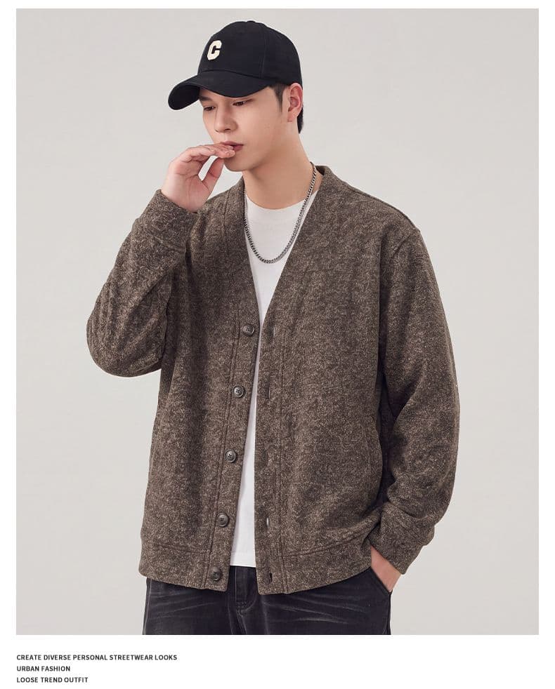 실사 가을 겨울 새로운 오픈 가디건 니트 후드티 남자 무거운 V넥 일본식 레트로 스웨터 코트 남성 자켓 상세 이미지 12