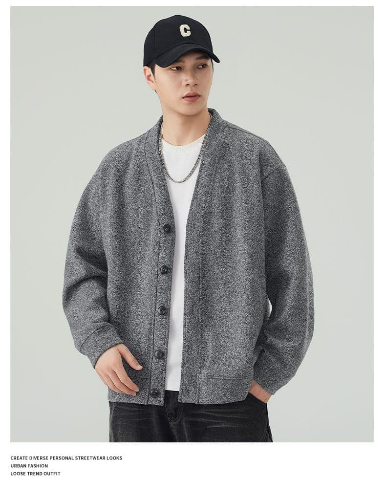 실사 가을 겨울 새로운 오픈 가디건 니트 후드티 남자 무거운 V넥 일본식 레트로 스웨터 코트 남성 자켓 상세 이미지 15