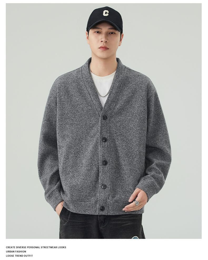 실사 가을 겨울 새로운 오픈 가디건 니트 후드티 남자 무거운 V넥 일본식 레트로 스웨터 코트 남성 자켓 상세 이미지 16
