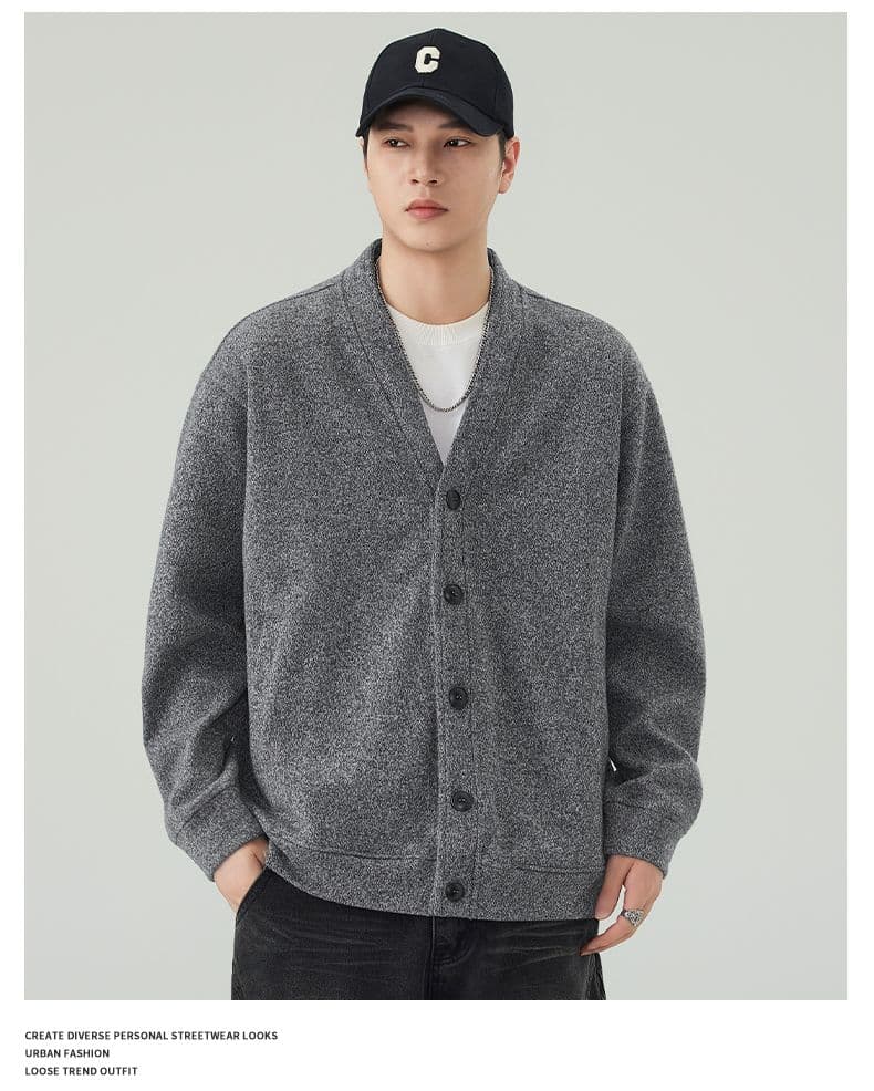 실사 가을 겨울 새로운 오픈 가디건 니트 후드티 남자 무거운 V넥 일본식 레트로 스웨터 코트 남성 자켓 상세 이미지 17