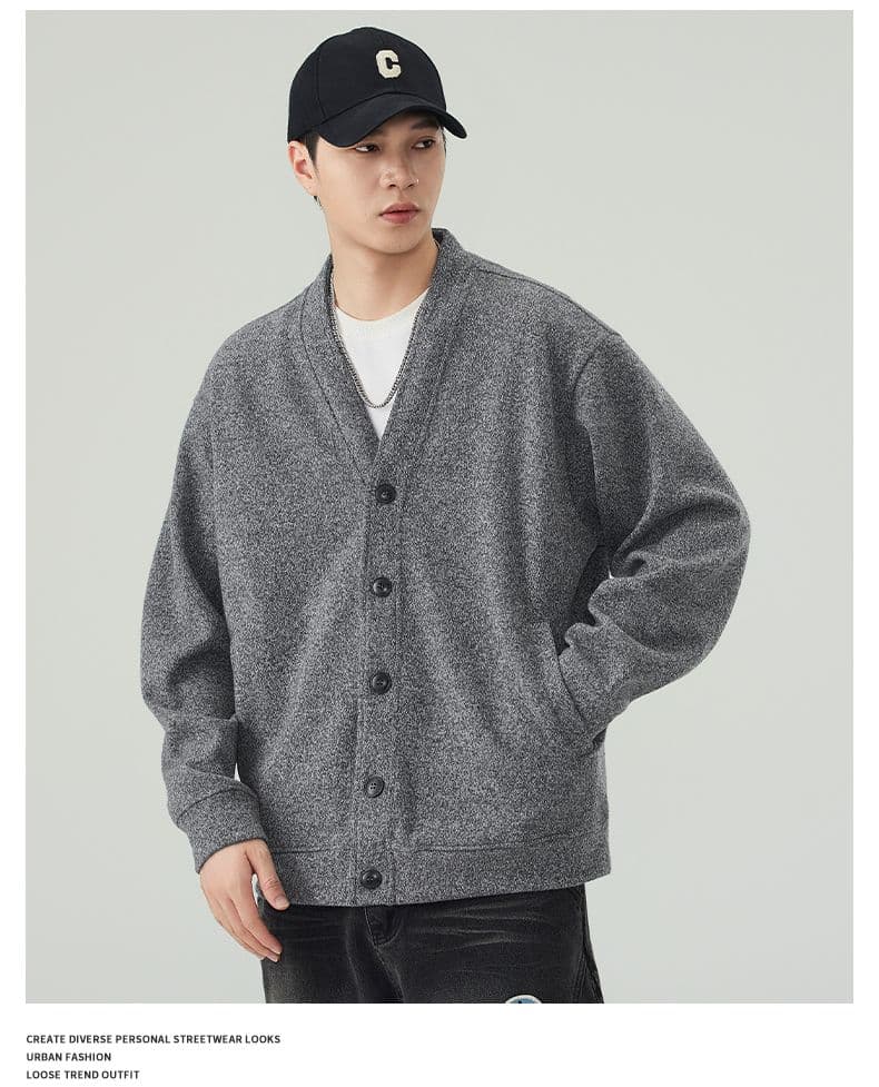 실사 가을 겨울 새로운 오픈 가디건 니트 후드티 남자 무거운 V넥 일본식 레트로 스웨터 코트 남성 자켓 상세 이미지 18