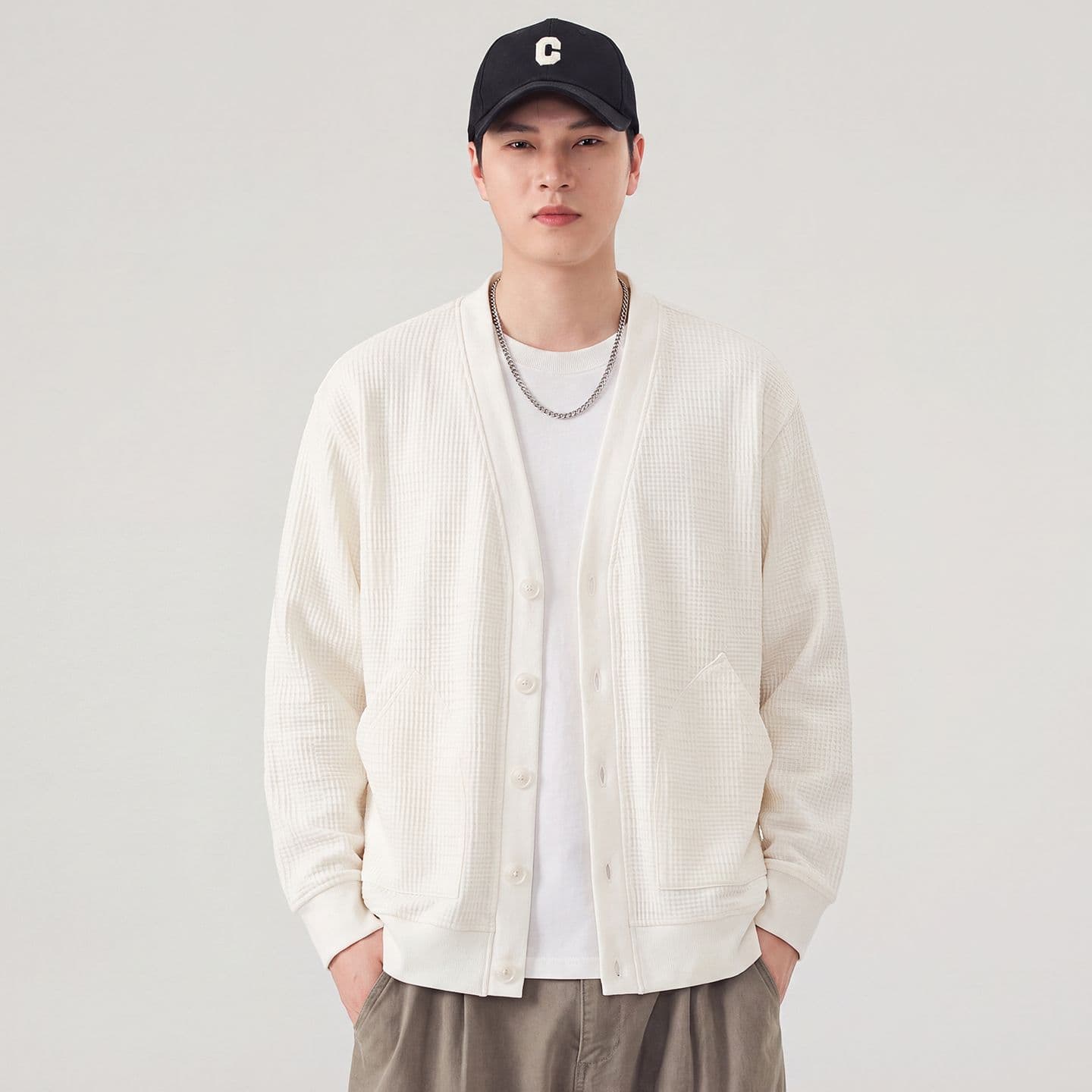 실사 가을 겨울 새로운 오픈 가디건 후드티 남성 무거운 V넥 단추 재킷 아메리칸 무거운 트렌드 출퇴근 재킷