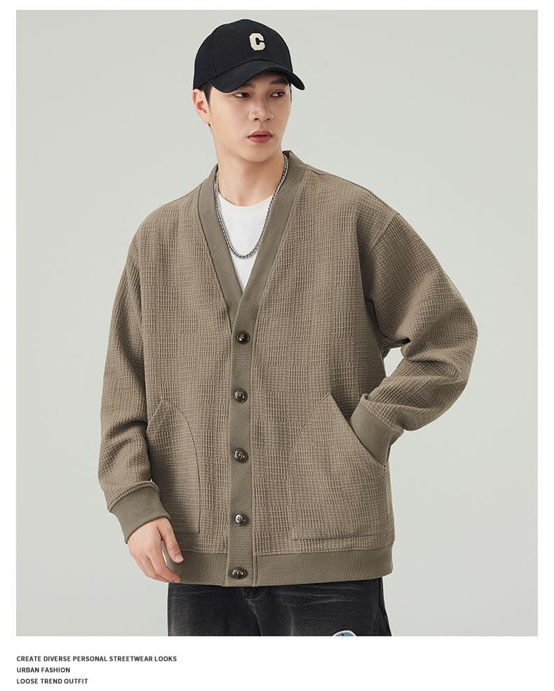 실사 가을 겨울 새로운 오픈 가디건 후드티 남성 무거운 V넥 단추 재킷 아메리칸 무거운 트렌드 출퇴근 재킷 상세 이미지 13