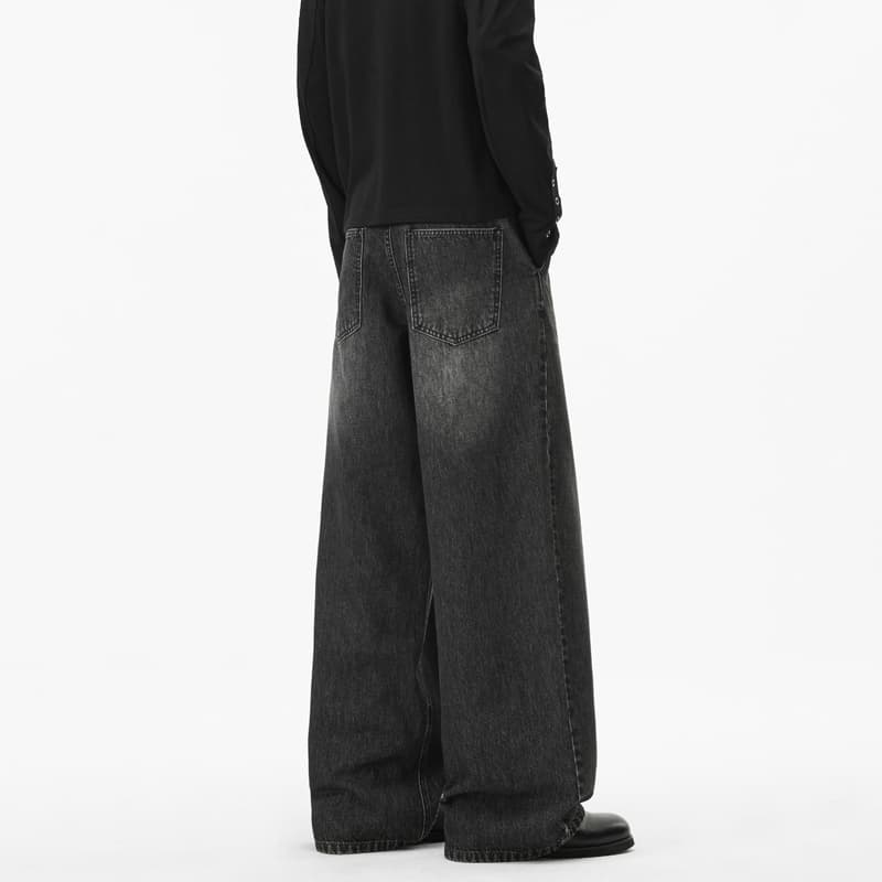 실사 가을 겨울 새로운 아메리칸 레트로 데님 마 오래된 프린트 튀김 워시 청바지 남녀 다용도 루즈핏 스트레이트 팬츠 이미지 3