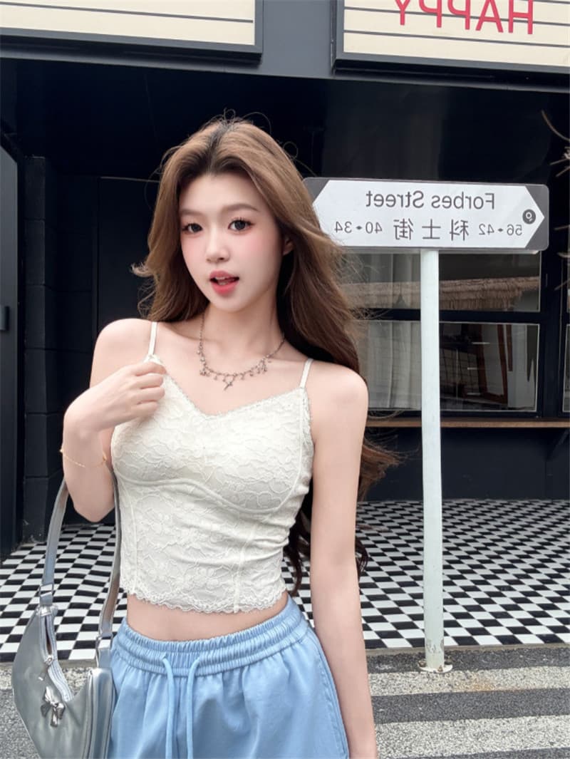 봄 여름 프랑스식 레이스 아름다움 뒤로 한 부서 높음 세트 없음 흔적 레이스 작은 예쁜 허리 슬립 정장 인사이드 가져 가라. 고급 센스 조끼 상세 이미지 7
