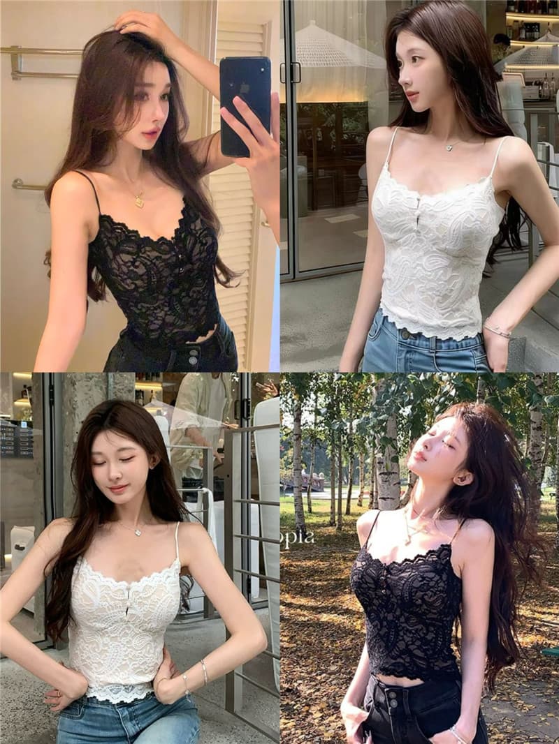 achi 대 또한 수영장 블랙 벨트 가슴 패드 신축성 레이스 캐미솔 섹시함 몸매 가꾸기 기본 셔츠 아름다움 뒤쪽에 의류 상세 이미지 2