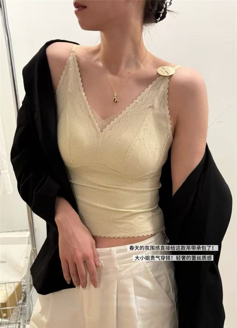 부드러운 조용한 럭셔리 바람 자카드 깊은 v 섹시함 슬립 속옷 레이스 조끼 벨트 컵 패드 브래지어 섹시함 외출용 인사이드 가져 가라. 이미지 3