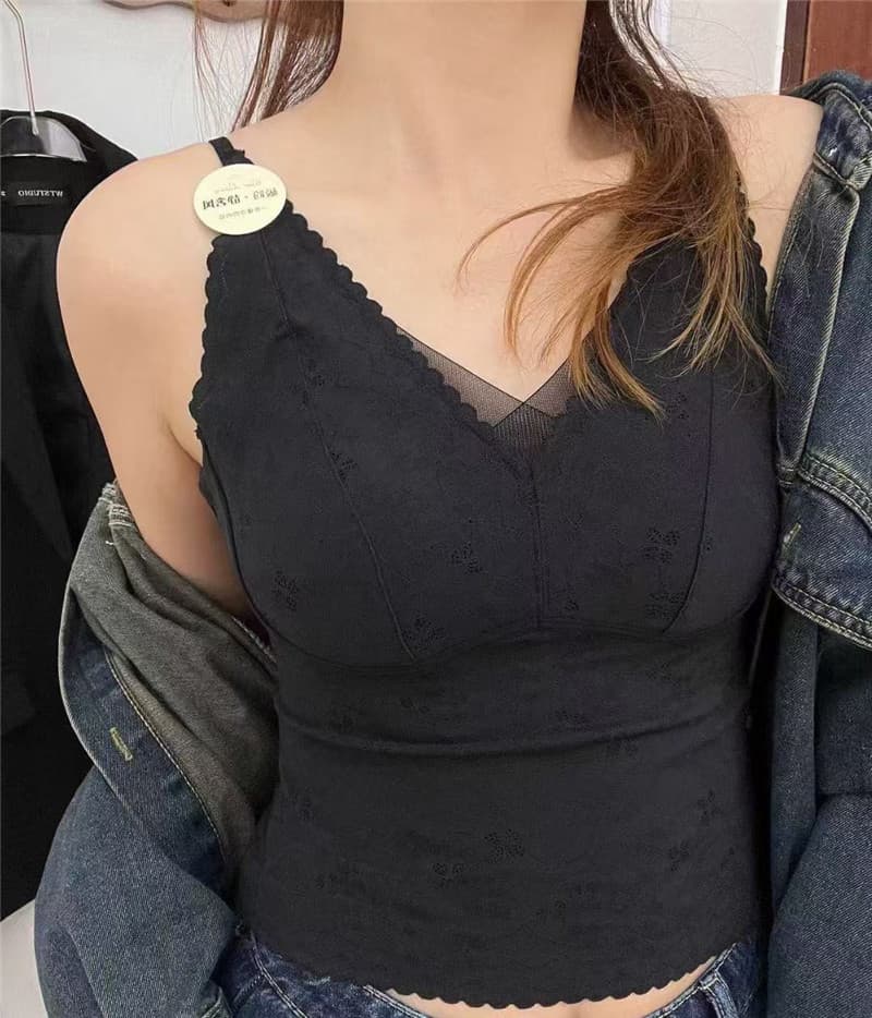 부드러운 조용한 럭셔리 바람 자카드 깊은 v 섹시함 슬립 속옷 레이스 조끼 벨트 컵 패드 브래지어 섹시함 외출용 인사이드 가져 가라. 상세 이미지 4