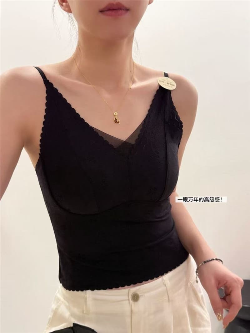 부드러운 조용한 럭셔리 바람 자카드 깊은 v 섹시함 슬립 속옷 레이스 조끼 벨트 컵 패드 브래지어 섹시함 외출용 인사이드 가져 가라. 상세 이미지 7