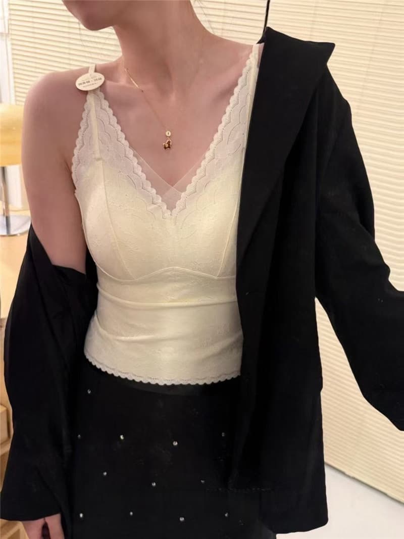 부드러운 조용한 럭셔리 바람 자카드 깊은 v 섹시함 슬립 속옷 레이스 조끼 벨트 컵 패드 브래지어 섹시함 외출용 인사이드 가져 가라. 상세 이미지 10