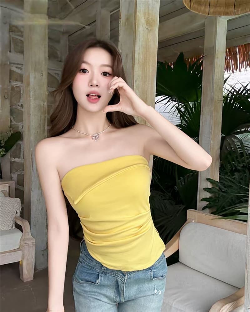 이른 봄 새로운 한국 스타일 불규칙 주름 원피스 탈착식 좋은 어깨끈 튜브탑 슬립 아름다움 뒤로 조끼