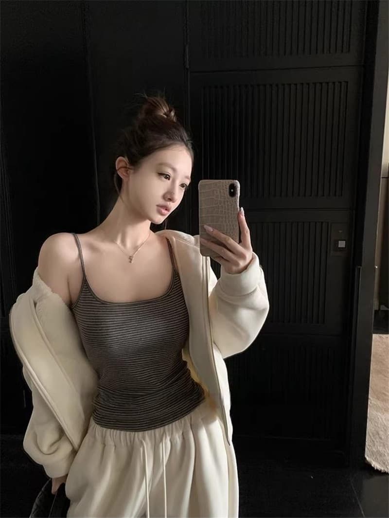봄 여름 한국 스타일 model 만화 가슴 독립적 인 홈 가벼움 없음 센스 아세트산 주간 실크 만 가져 가라. 기타 색상 스트라이프 캐미솔 상세 이미지 8