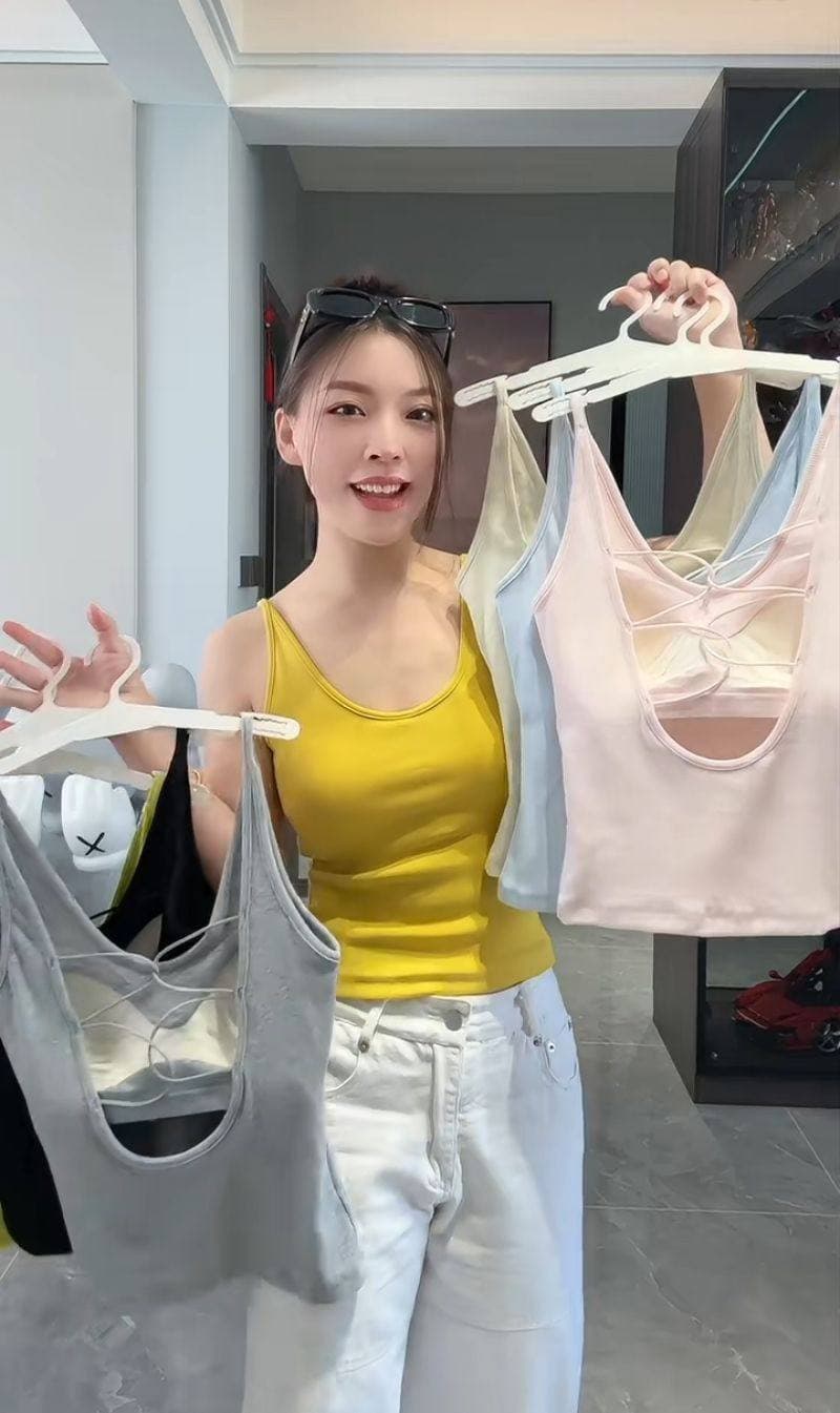 봄 여름 새로운 한국 스타일 여성 사탕 색상 섹시함 십자가 벨트 홀로우 아웃 하나 컵 u 칼라 슬립 아름다움 뒤로 기본 셔츠 상세 이미지 20