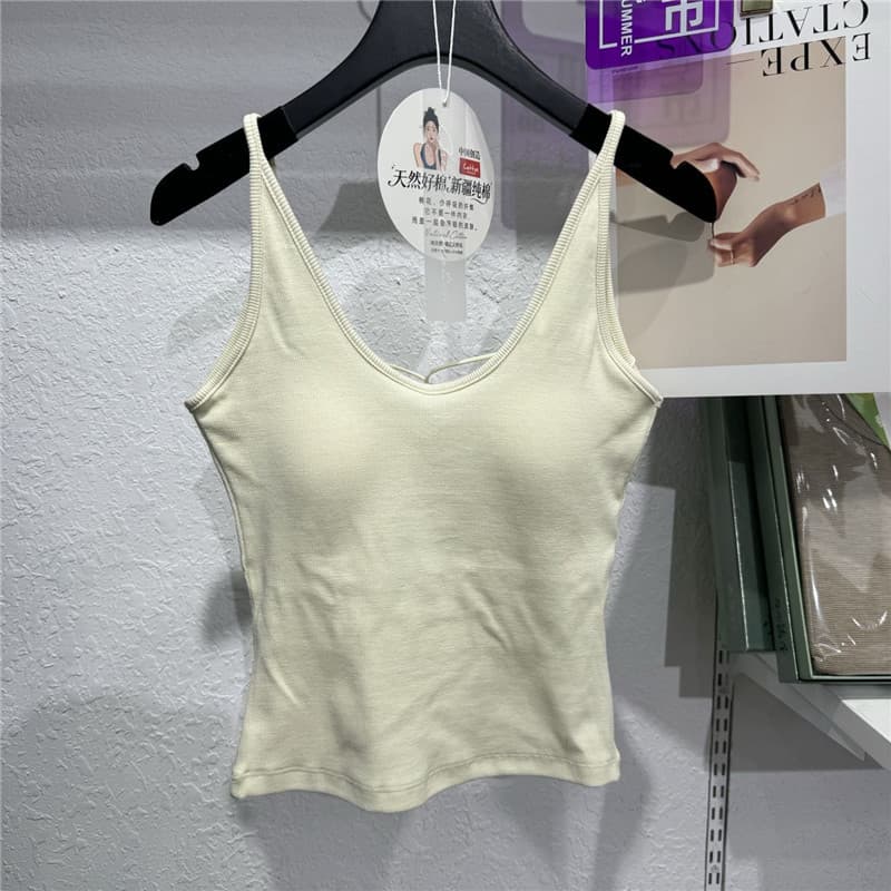 봄 여름 새로운 한국 스타일 여성 사탕 색상 섹시함 십자가 벨트 홀로우 아웃 하나 컵 u 칼라 슬립 아름다움 뒤로 기본 셔츠 상세 이미지 45