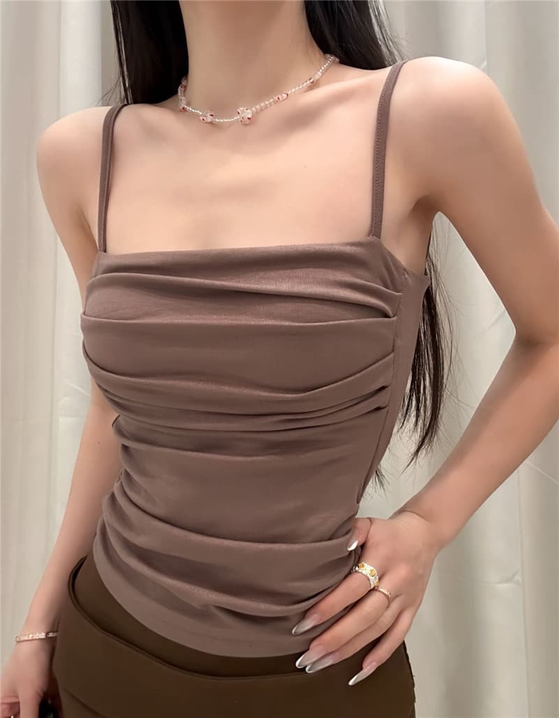 순수한 욕망 소녀 봄 여름 새로운 광장 칼라 나만의 것을 가져와 라. 가슴 패드 슬립 맨위 여성 디자인 센스 주름 몸매 가꾸기 쇼트 스타일 조끼 이미지 4