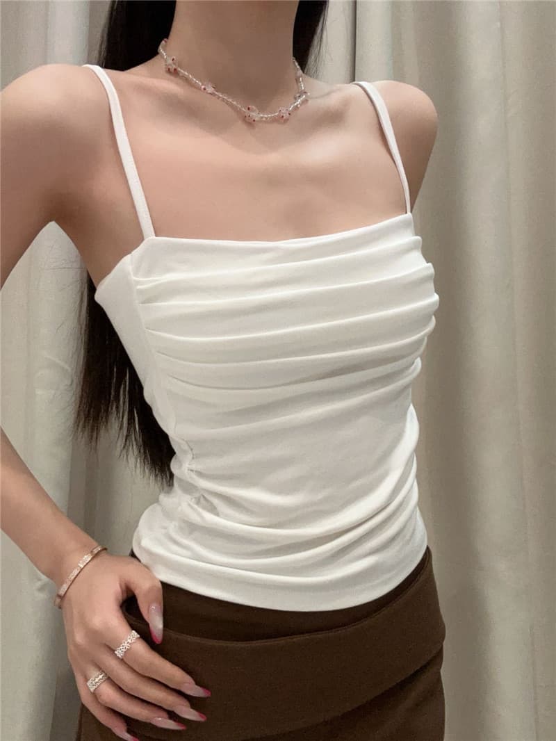 순수한 욕망 소녀 봄 여름 새로운 광장 칼라 나만의 것을 가져와 라. 가슴 패드 슬립 맨위 여성 디자인 센스 주름 몸매 가꾸기 쇼트 스타일 조끼 상세 이미지 9