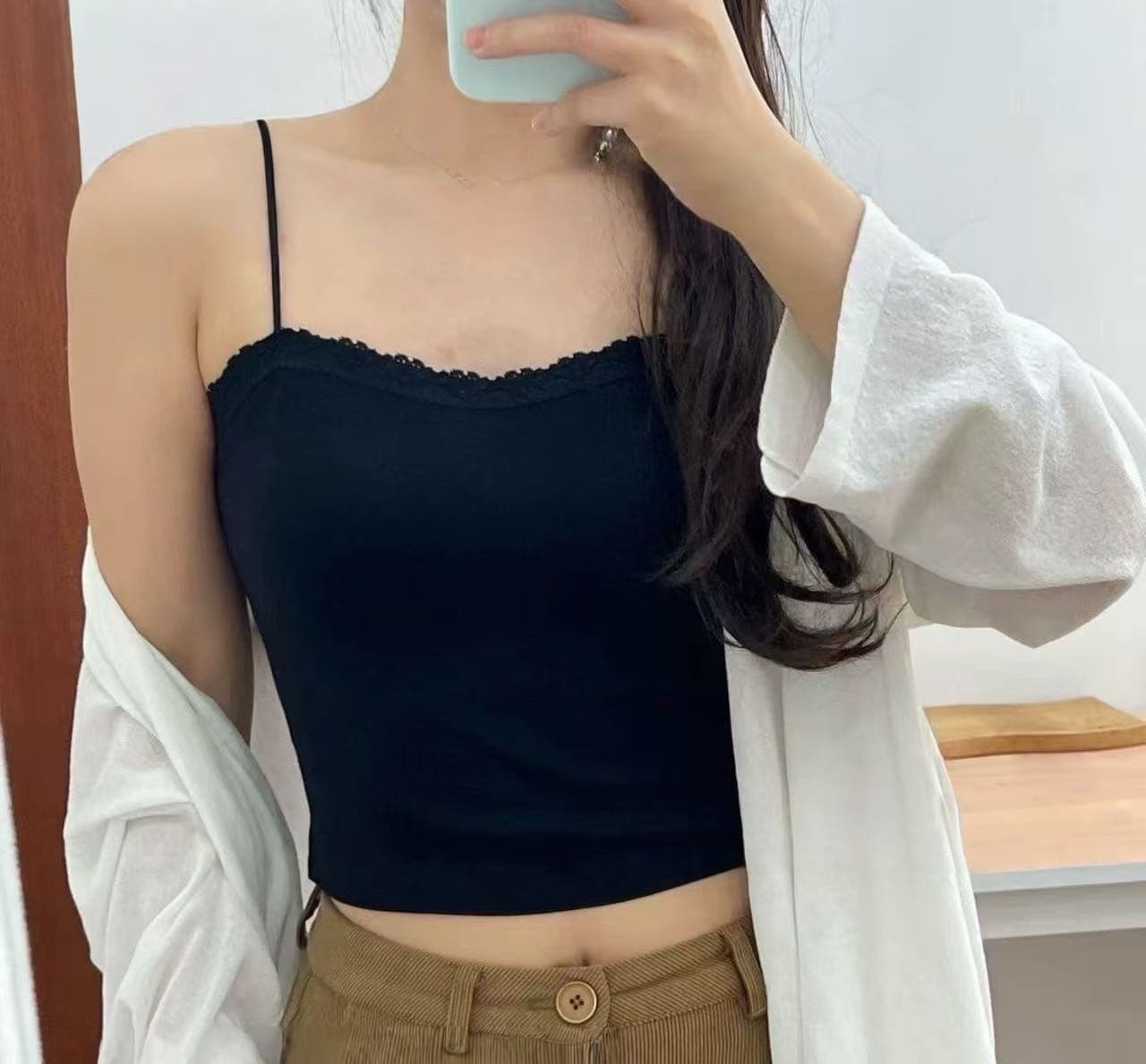 봄 여름 얼음 면 레이스 측면 보트넥 튜브탑 슬립 원피스 고정 컵 아름다움 뒤로 조끼 상세 이미지 8