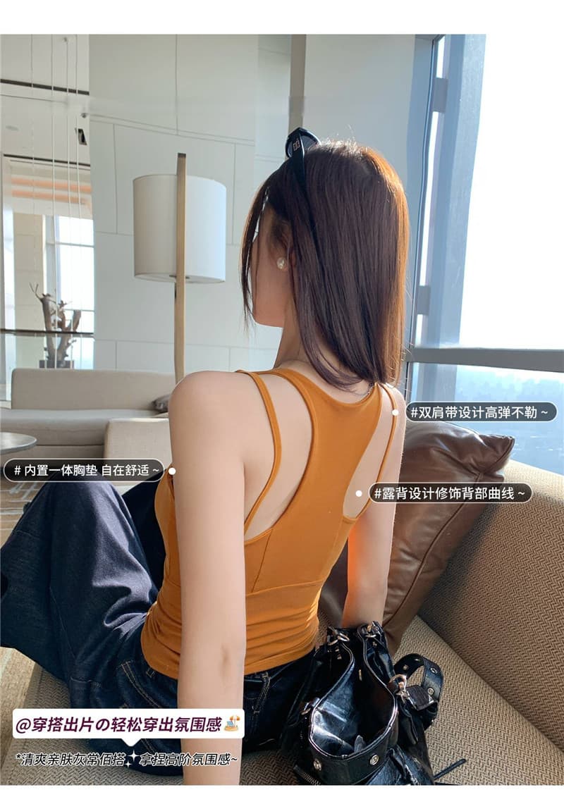 호박 주황색 아름다움 멜빵 가슴 패드 캐미솔 외출용 인사이드 가져 가라. 2026 봄 여름 새로운 몸매 가꾸기 생선뼈 맨위 상세 이미지 3