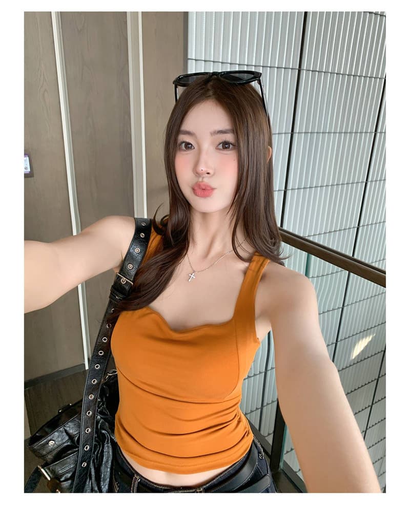 호박 주황색 아름다움 멜빵 가슴 패드 캐미솔 외출용 인사이드 가져 가라. 2026 봄 여름 새로운 몸매 가꾸기 생선뼈 맨위 상세 이미지 7