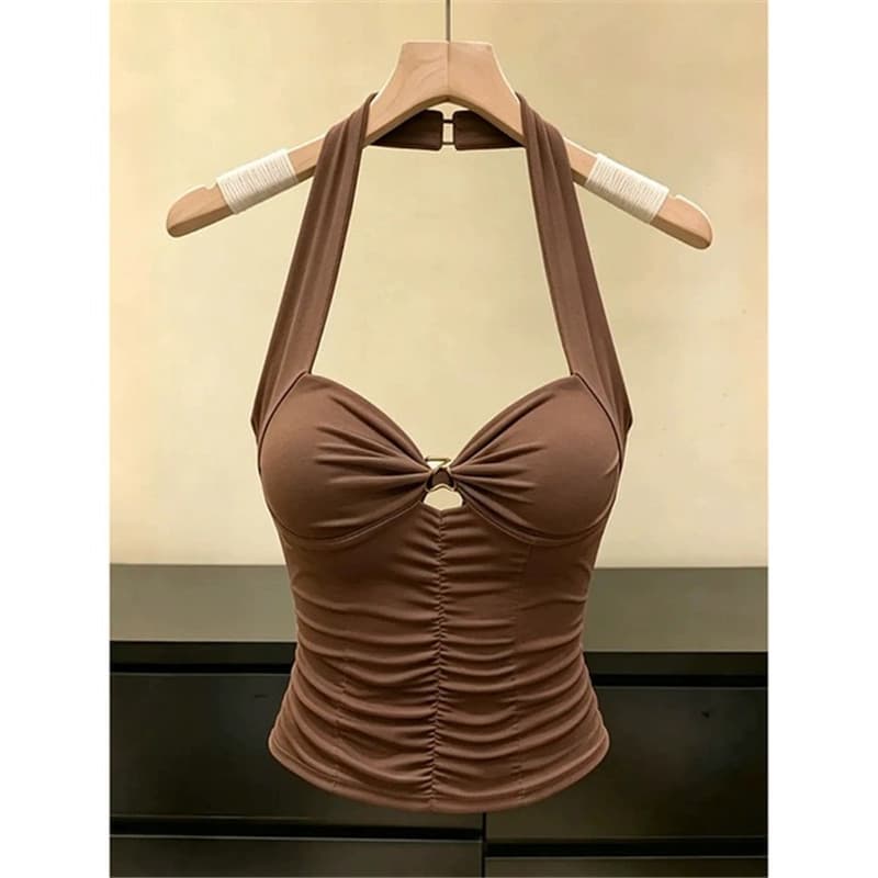순수한 욕망 바람 핫걸 섹시함 행침 목 캐미솔 여름 새로운 패션 품격 주름 몸매 가꾸기 백리스 맨위 상세 이미지 16