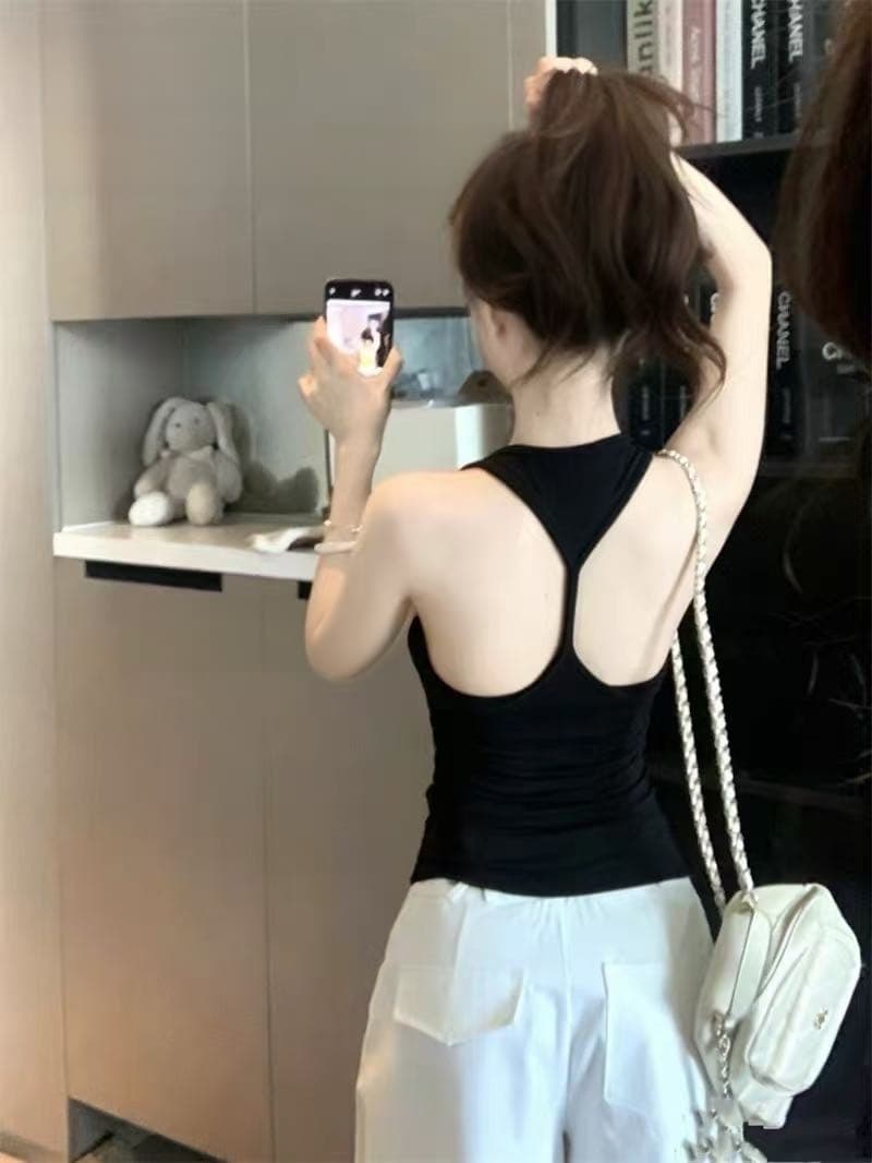 핫걸 바람 레트로 u 칼라 디자인 센스 단어 조끼 나만의 것을 가져와 라. 가슴 패드 무료 착용 bra 아름다움 뒤로 뒤로 t 단어 슬립 이미지 2