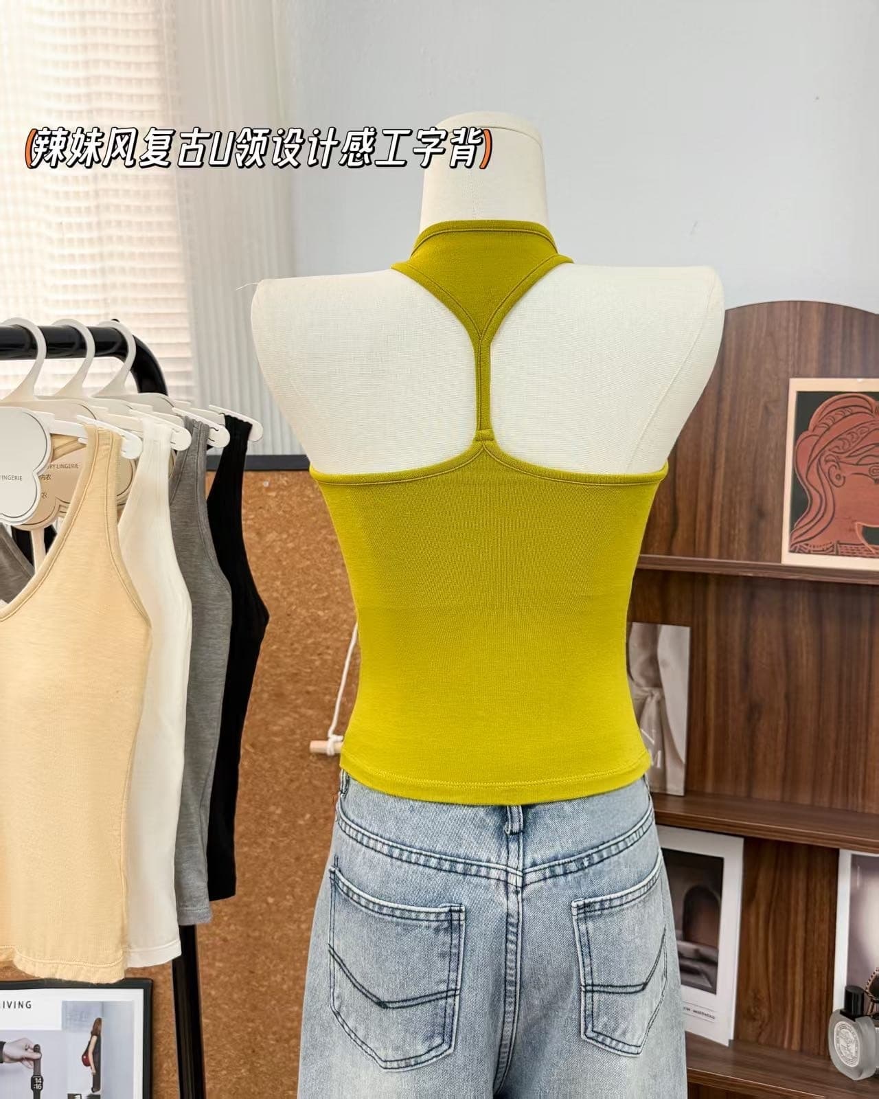 핫걸 바람 레트로 u 칼라 디자인 센스 단어 조끼 나만의 것을 가져와 라. 가슴 패드 무료 착용 bra 아름다움 뒤로 뒤로 t 단어 슬립 상세 이미지 6