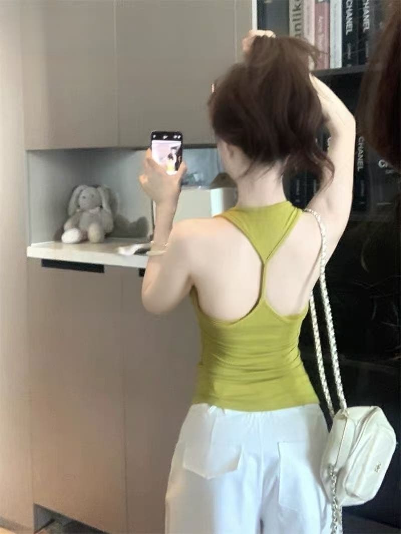 핫걸 바람 레트로 u 칼라 디자인 센스 단어 조끼 나만의 것을 가져와 라. 가슴 패드 무료 착용 bra 아름다움 뒤로 뒤로 t 단어 슬립 상세 이미지 20