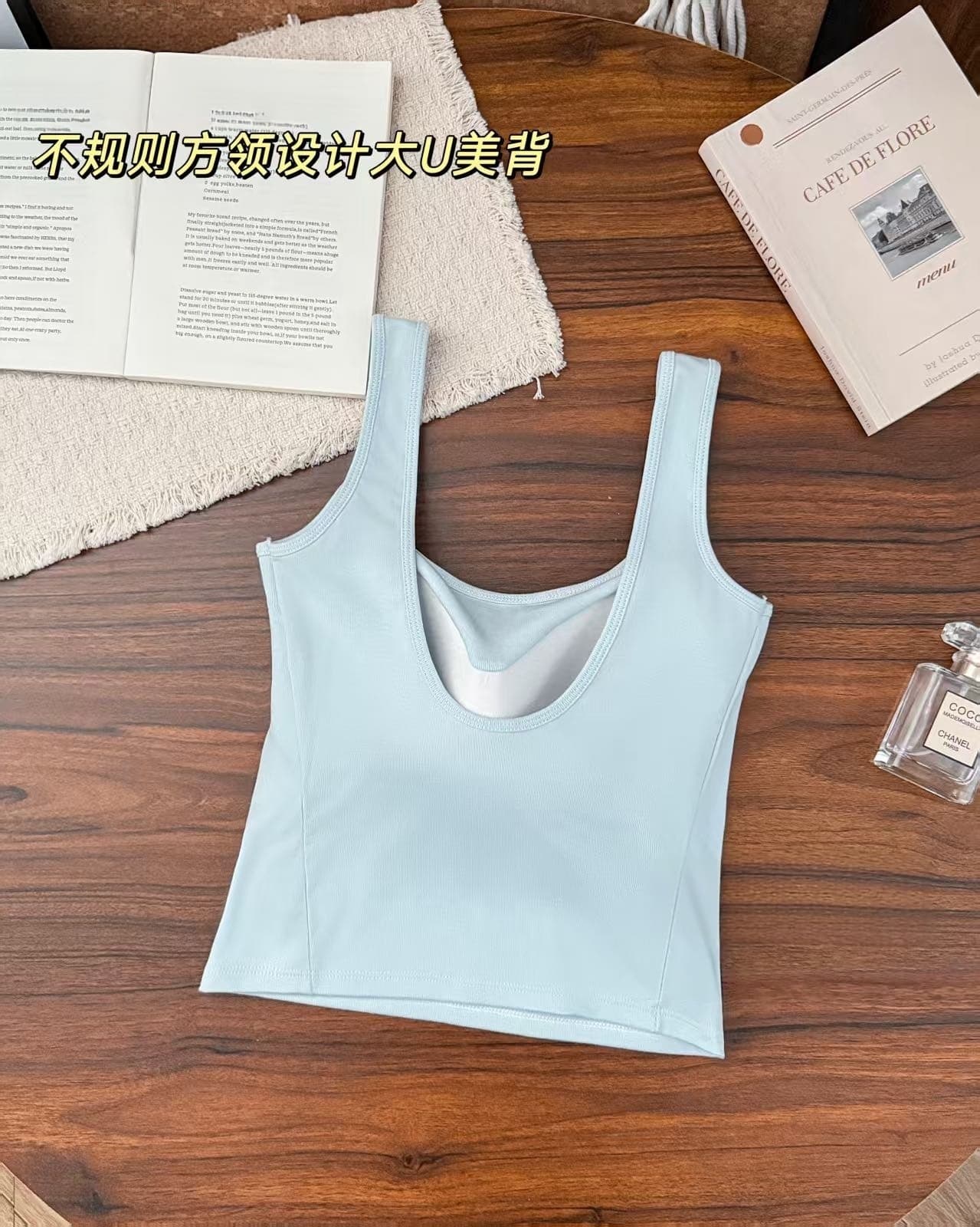 이른 가을 신제품 높음 폭탄 면 슬립 불규칙 광장 칼라 디자인 대 u 아름다움 뒤로 원피스 가슴 패드 고정 컵 상세 이미지 10