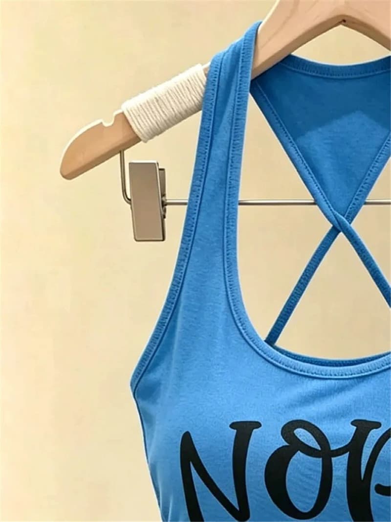 핫걸 바람 알파벳 프린트 행침 목 캐미솔 여름 외출용 인사이드 가져 가라. 아름다움 멜빵 가슴 패드 꼬집기 허리 쇼트 스타일 맨위 상세 이미지 5