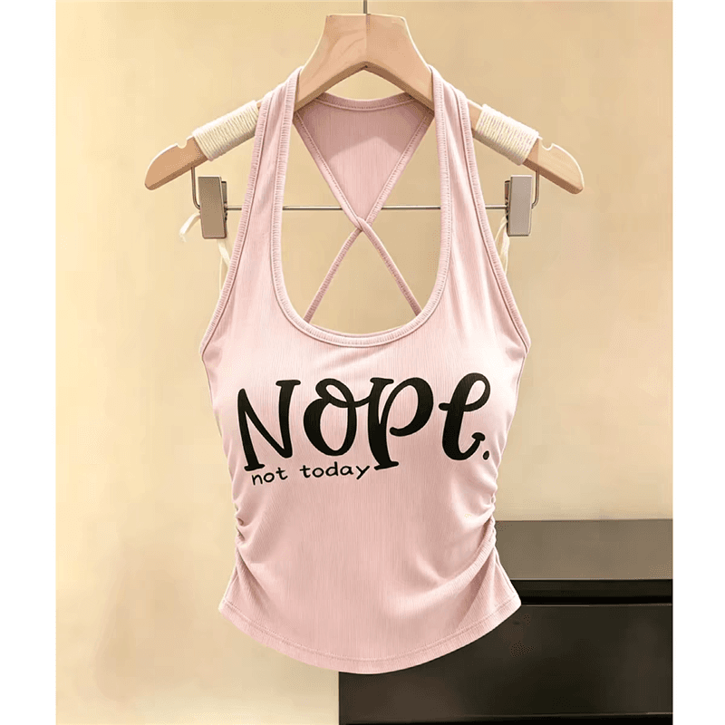 핫걸 바람 알파벳 프린트 행침 목 캐미솔 여름 외출용 인사이드 가져 가라. 아름다움 멜빵 가슴 패드 꼬집기 허리 쇼트 스타일 맨위 상세 이미지 13