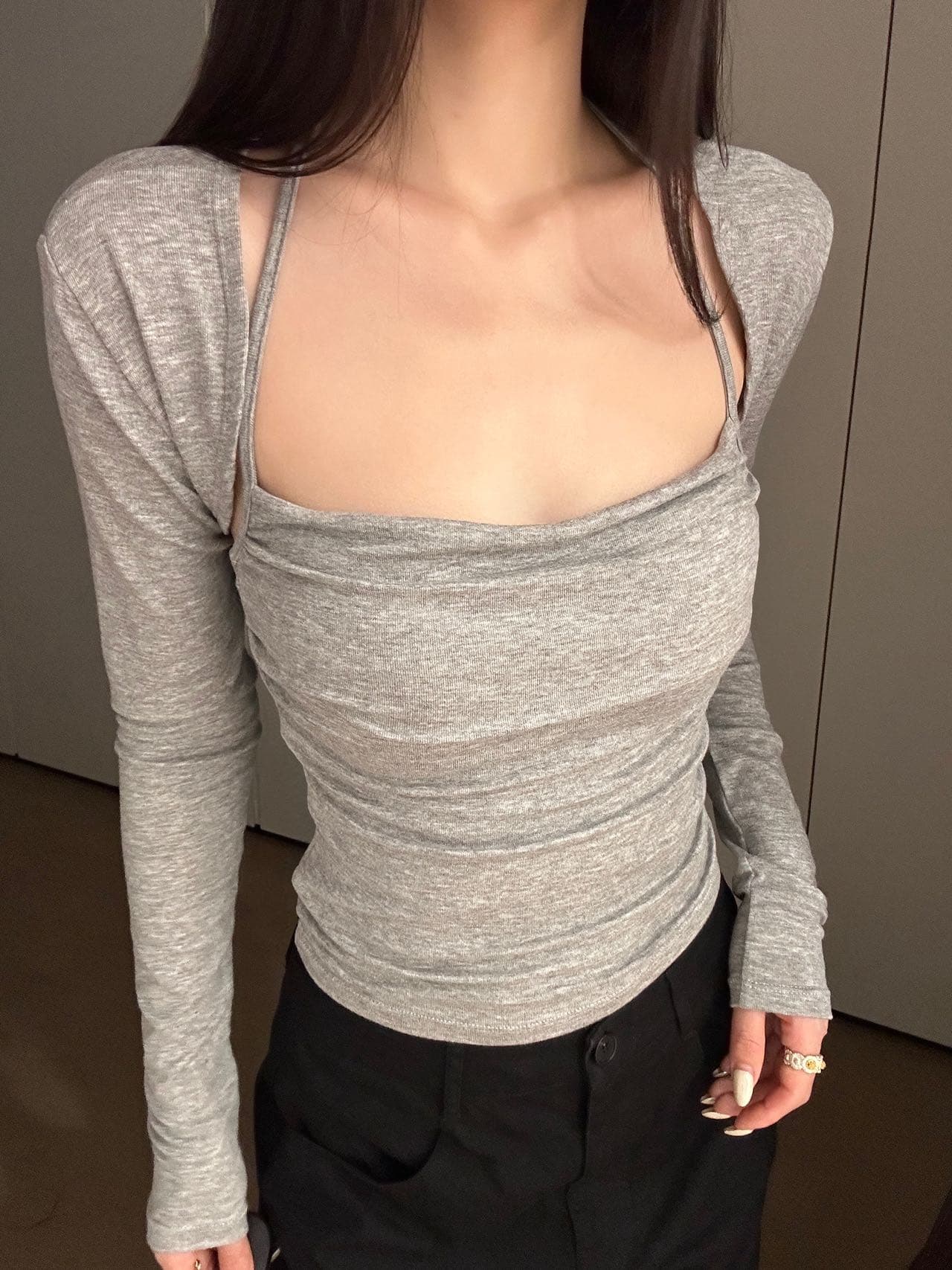 핫걸 행침 목 어깨 투피스 세트 인사이드 가져 가라. 행침 목 레이스업 두꺼운 2.5cm 3 차원 가슴 패드 외부 가져 가라. 핫걸 어깨 상세 이미지 11