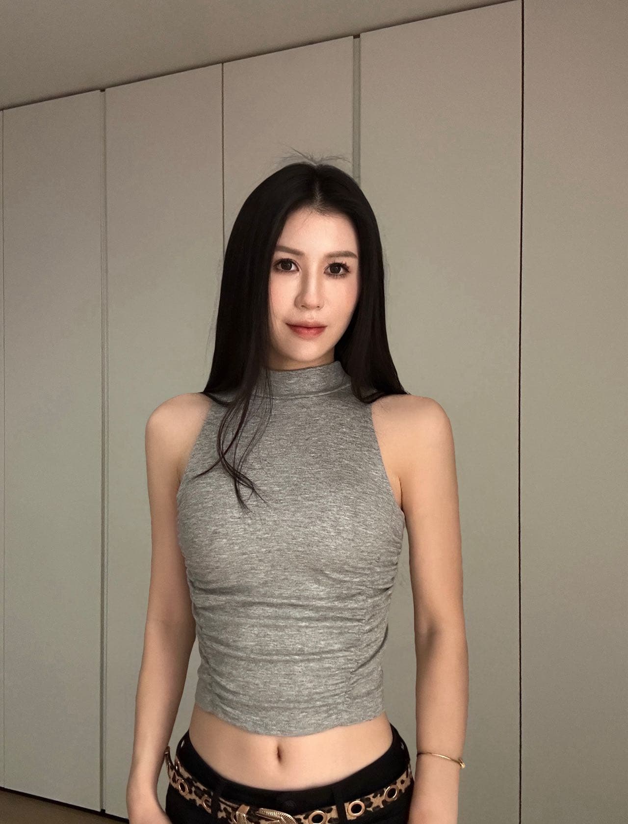 아메리칸 작은 예쁜 허리 터틀넥 조끼 두꺼운 2.5cm 3 차원 가슴 패드 녹아웃 매듭 아름다움 뒤로 섹시함 핫걸 맨위 상세 이미지 10