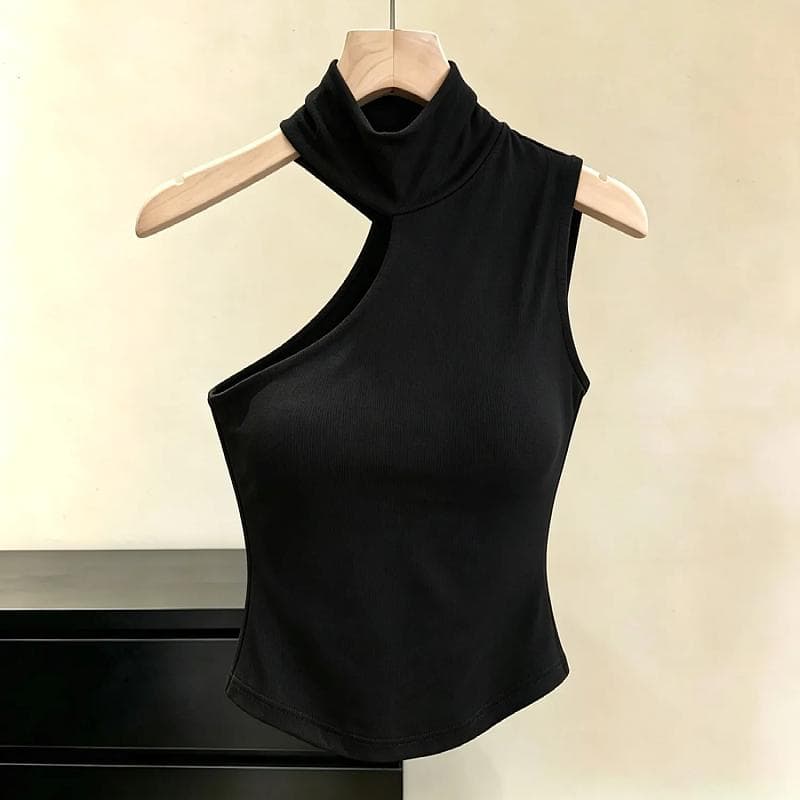 가을 겨울 새로운 섹시함 발굴하다 어깨 행침 목 터틀넥 민소매 조끼 여성 가을 벨트 가슴 패드 몸매 가꾸기 허리 수축 쇼트 스타일 맨위 이미지 3