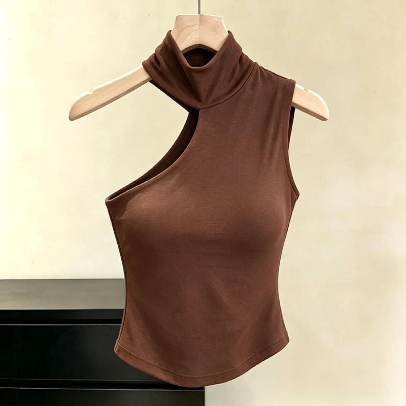 가을 겨울 새로운 섹시함 발굴하다 어깨 행침 목 터틀넥 민소매 조끼 여성 가을 벨트 가슴 패드 몸매 가꾸기 허리 수축 쇼트 스타일 맨위 상세 이미지 4