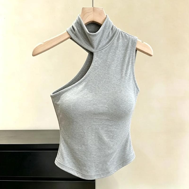 가을 겨울 새로운 섹시함 발굴하다 어깨 행침 목 터틀넥 민소매 조끼 여성 가을 벨트 가슴 패드 몸매 가꾸기 허리 수축 쇼트 스타일 맨위 상세 이미지 5