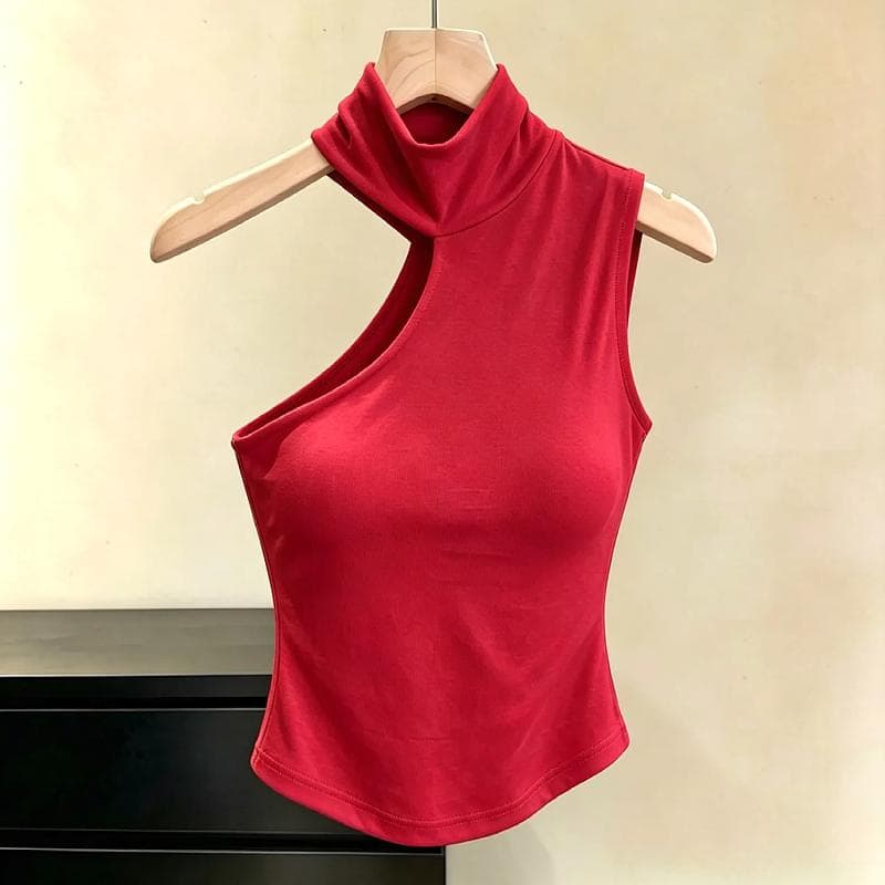 가을 겨울 새로운 섹시함 발굴하다 어깨 행침 목 터틀넥 민소매 조끼 여성 가을 벨트 가슴 패드 몸매 가꾸기 허리 수축 쇼트 스타일 맨위 상세 이미지 6