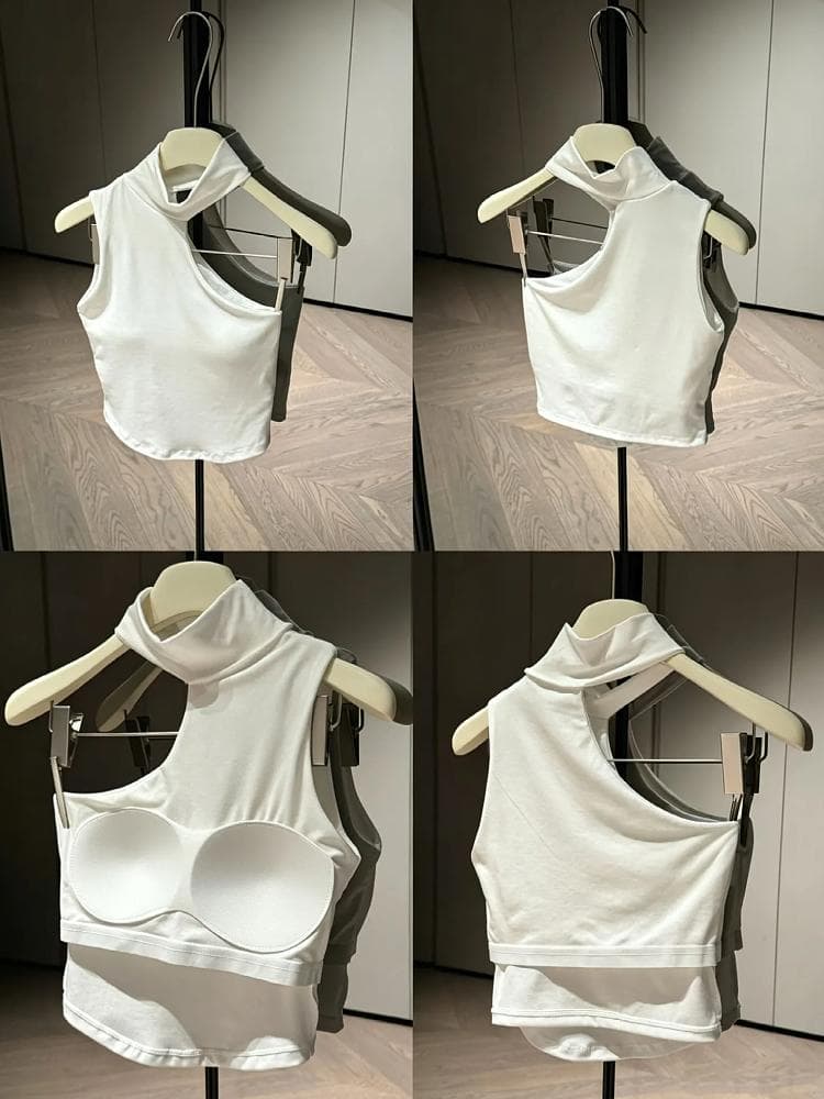 가을 겨울 새로운 섹시함 발굴하다 어깨 행침 목 터틀넥 민소매 조끼 여성 가을 벨트 가슴 패드 몸매 가꾸기 허리 수축 쇼트 스타일 맨위 상세 이미지 8