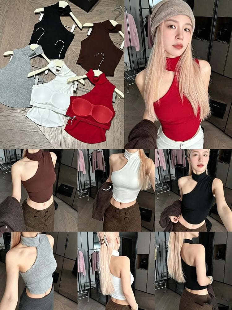 가을 겨울 새로운 섹시함 발굴하다 어깨 행침 목 터틀넥 민소매 조끼 여성 가을 벨트 가슴 패드 몸매 가꾸기 허리 수축 쇼트 스타일 맨위 상세 이미지 12