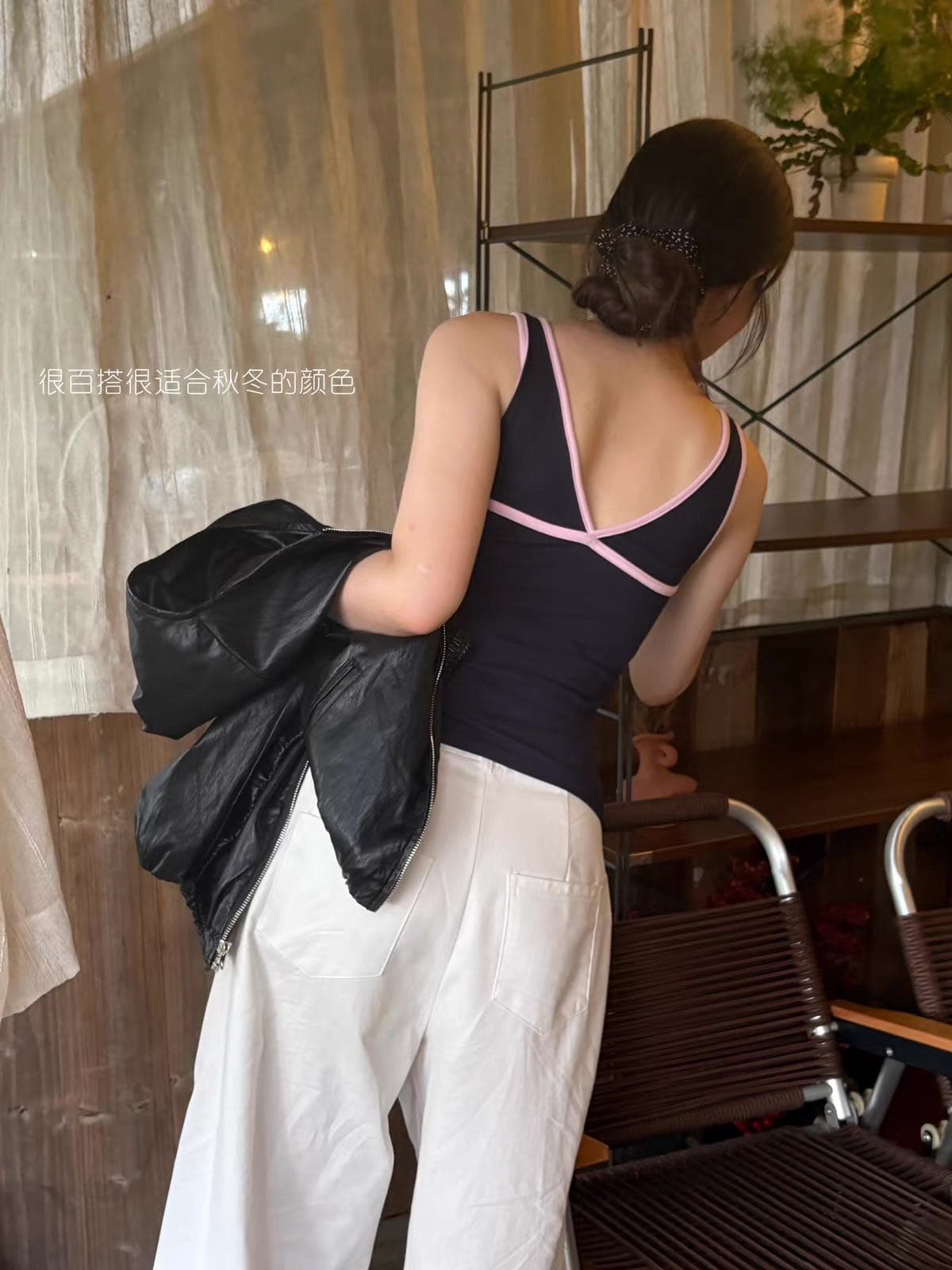 이른 가을 전후 깊은 v 넓은 어깨 배색 만나는 조끼 한 스타일 미니멀리즘 다용도 나만의 것을 가져와 라. 가슴 패드 무료 착용 bra 아름다움 뒤로 이미지 3