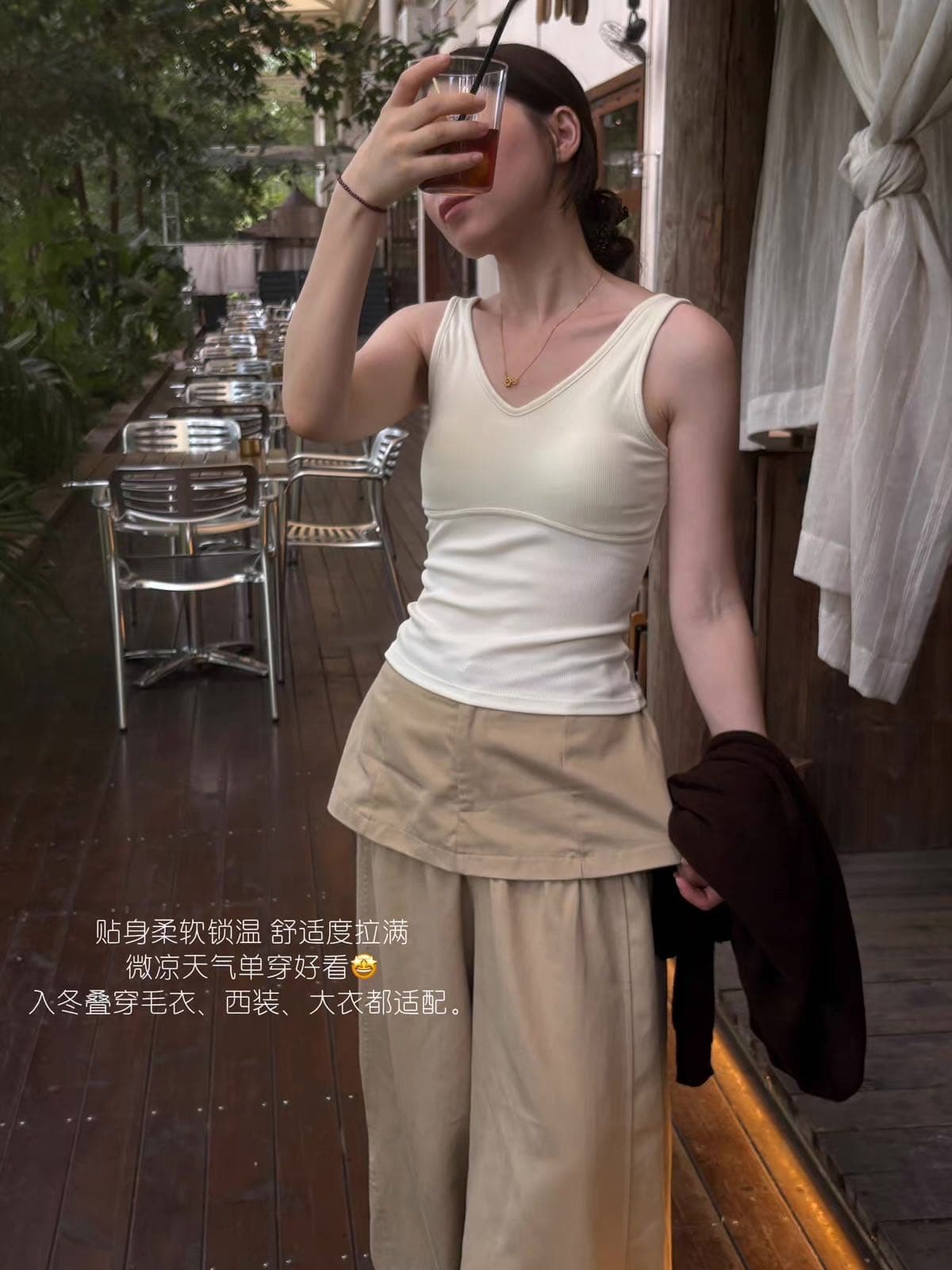 이른 가을 전후 깊은 v 넓은 어깨 배색 만나는 조끼 한 스타일 미니멀리즘 다용도 나만의 것을 가져와 라. 가슴 패드 무료 착용 bra 아름다움 뒤로 상세 이미지 21