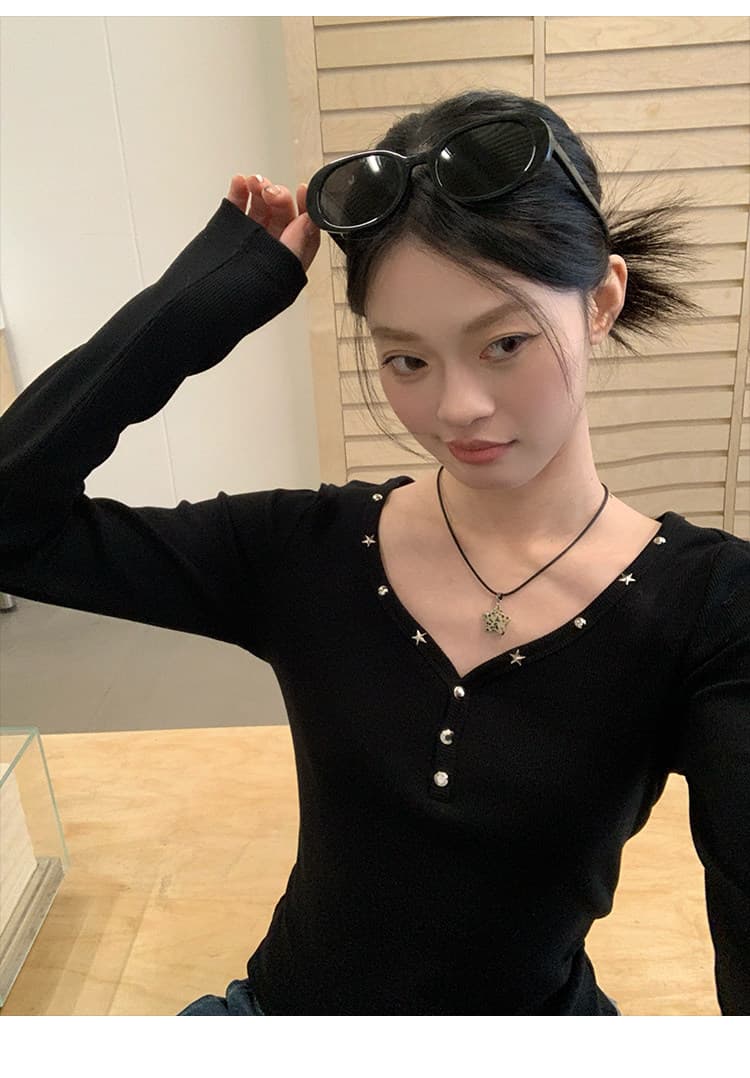 송 긍정적 인 En 징 검정색 V넥 인사이드 가져 가라. 긴팔 티셔츠 여성 봄 2026 핫걸 몸매 가꾸기 수 있습니다. 외출용 만나는 맨위 상세 이미지 26