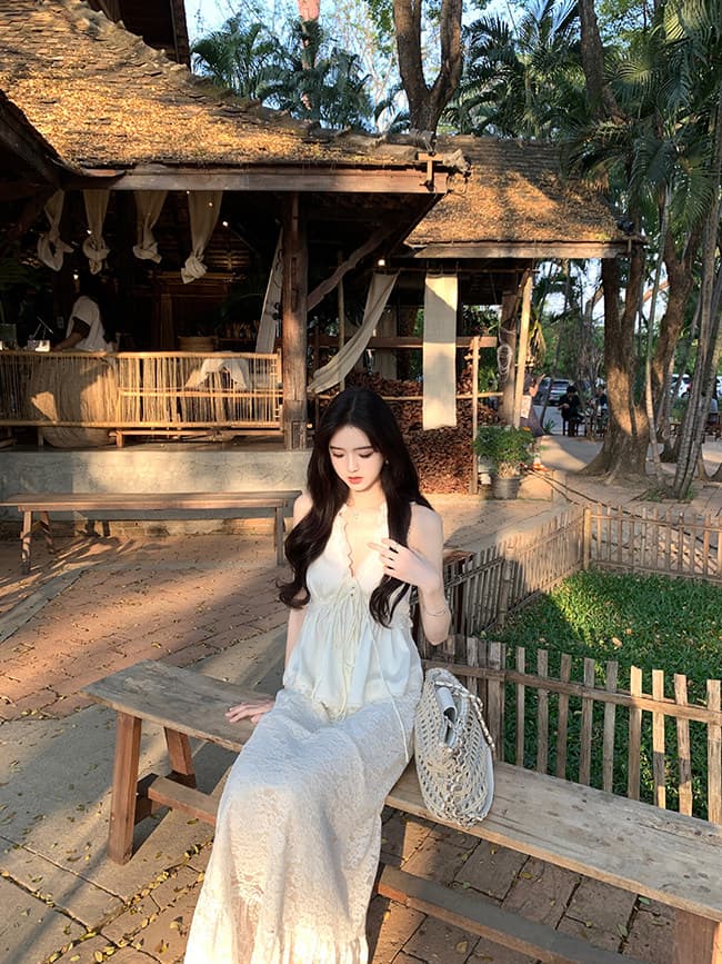 봄 새로운 절묘한 프랑스식 chl0 e 레이스 레이스 V넥 스트랩 새틴 레이스 조끼 상세 이미지 19