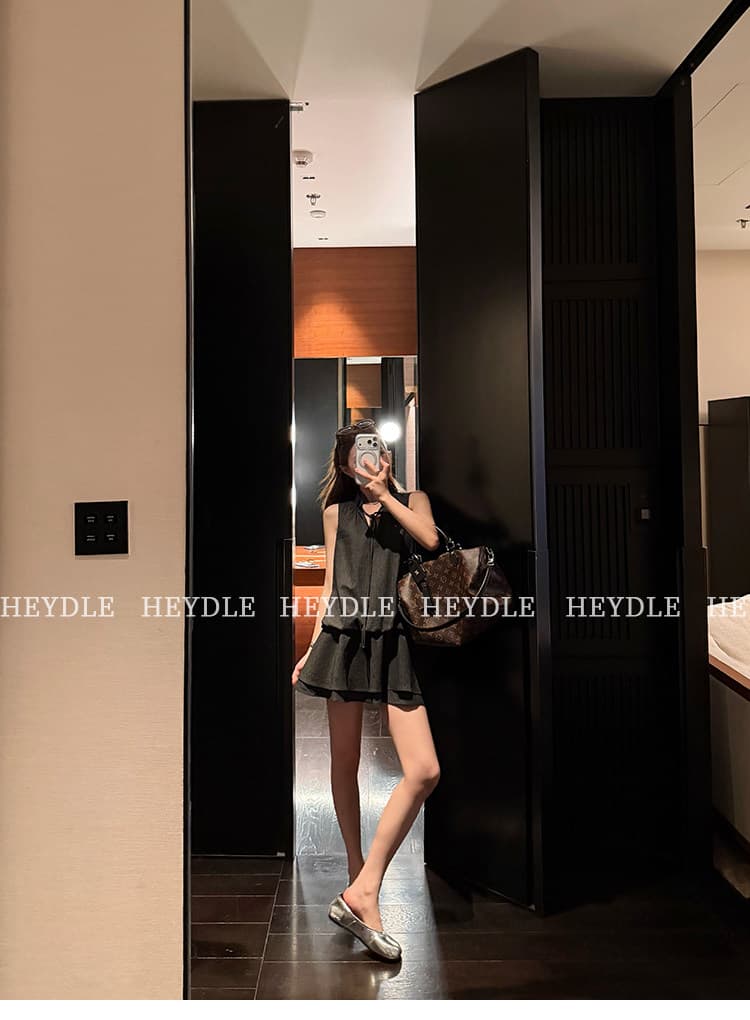 캐러멜 애프터눈 티 아마 레이스업 민소매 드레스 상세 이미지 9