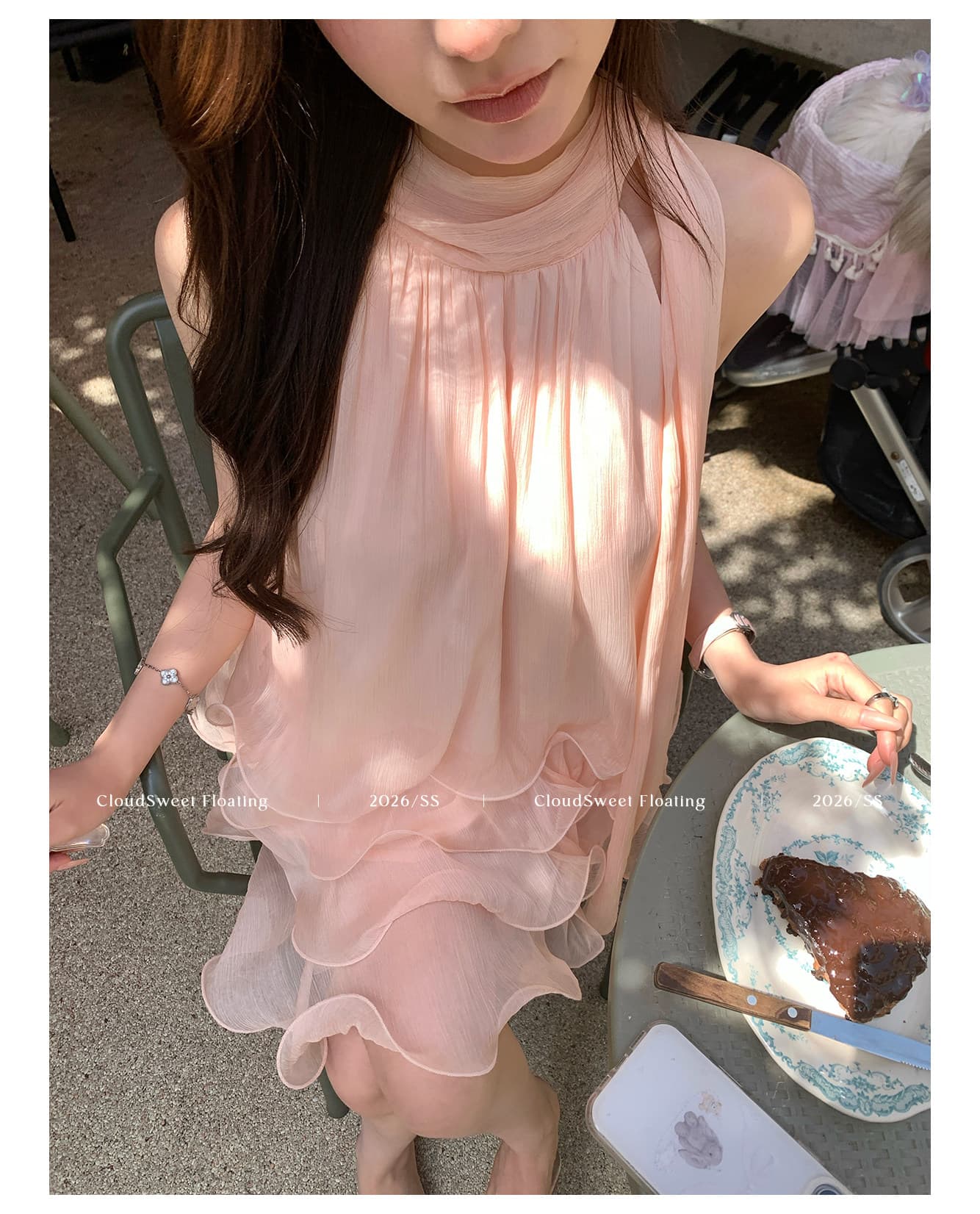릴리 오브 더 밸리 여름 머리말 분위기 센스 핑크색 행침 목 드레스 민소매 쇼트 스타일 케이크 드레스 상세 이미지 12