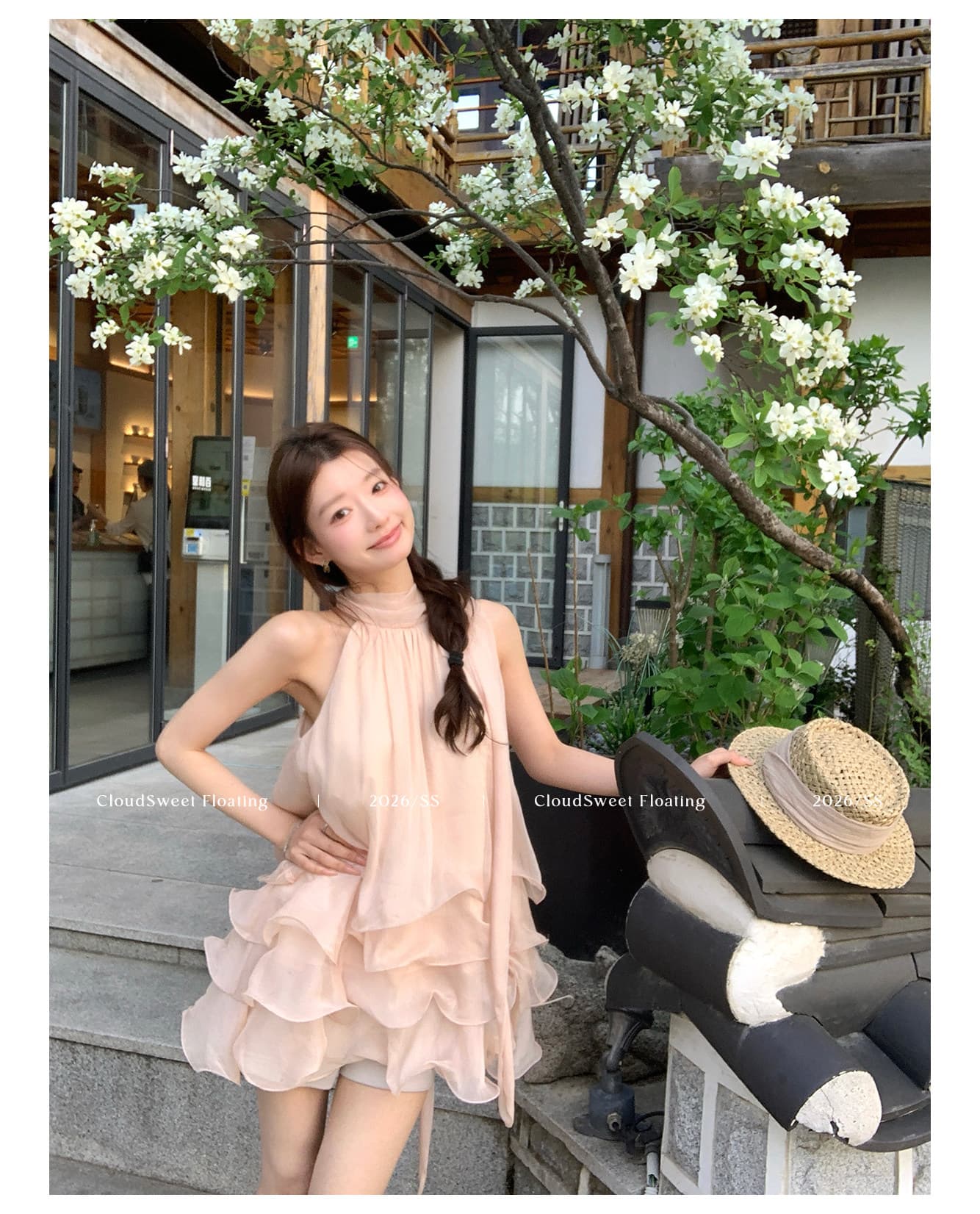 릴리 오브 더 밸리 여름 머리말 분위기 센스 핑크색 행침 목 드레스 민소매 쇼트 스타일 케이크 드레스 상세 이미지 16