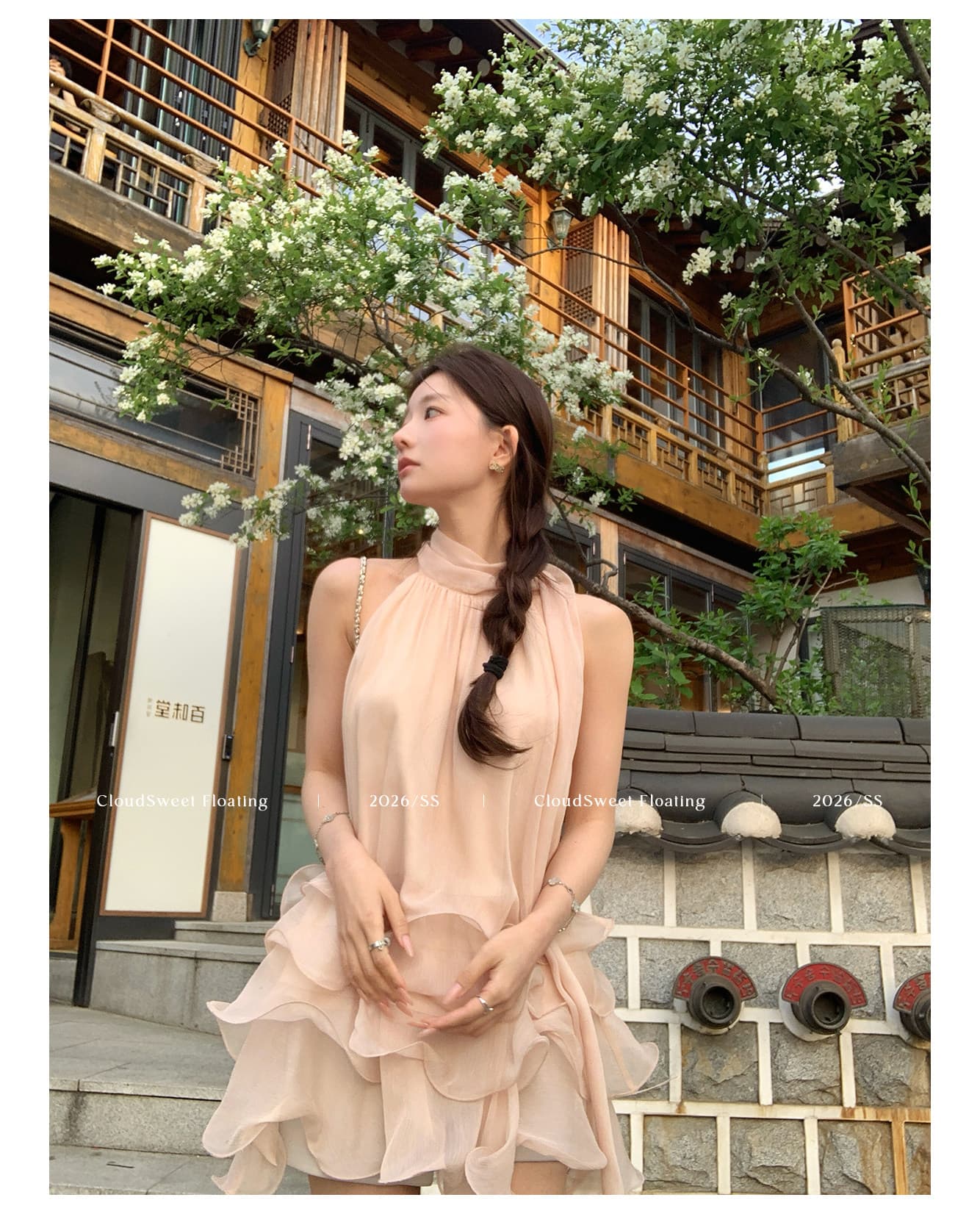 릴리 오브 더 밸리 여름 머리말 분위기 센스 핑크색 행침 목 드레스 민소매 쇼트 스타일 케이크 드레스 상세 이미지 21