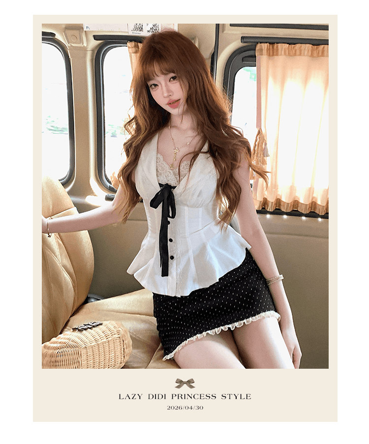 lazydidi 마가렛 4 30 신제품 프랑스식 레트로 출퇴근 레이스 조각 허리 수축 셔츠 상세 이미지 2