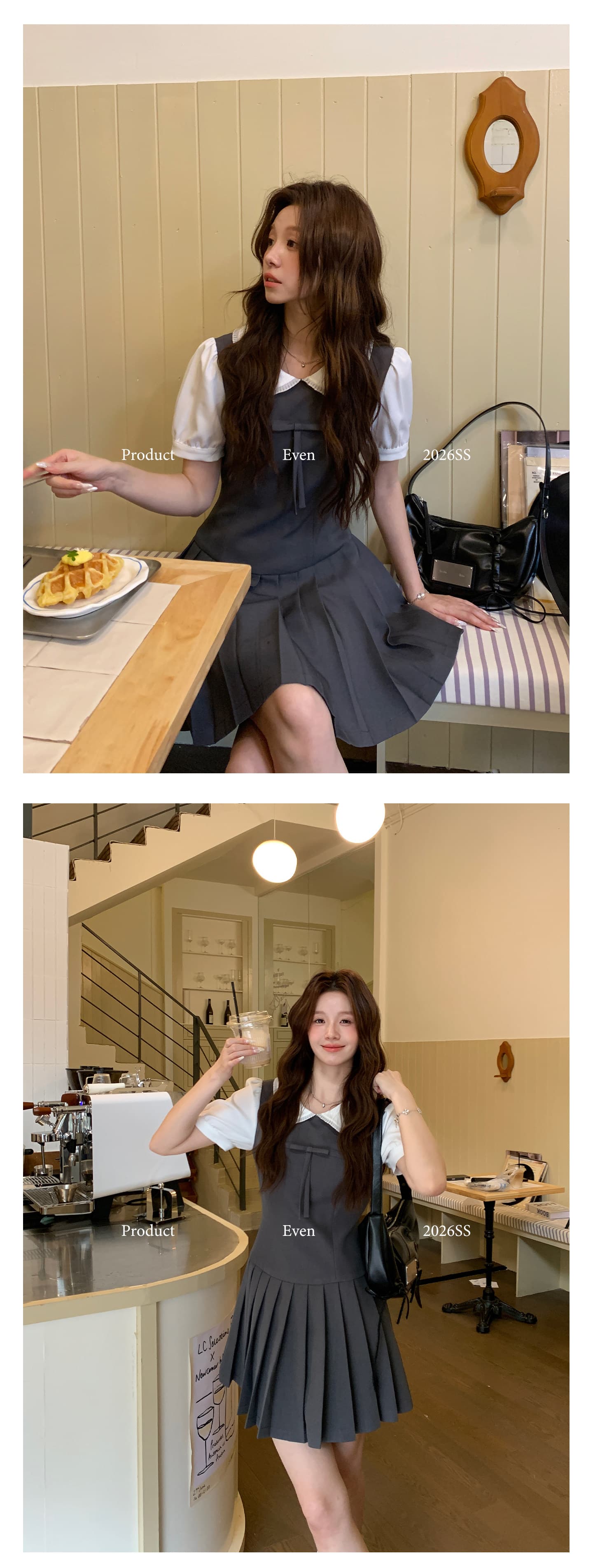 even 하나 원자바오 m1u 부서 작은 乖離 한 부서 높음 지혜 센스 페이크 레이어드 드레스 플리츠 허리 수축 연령 감소 미니 스커트 상세 이미지 3