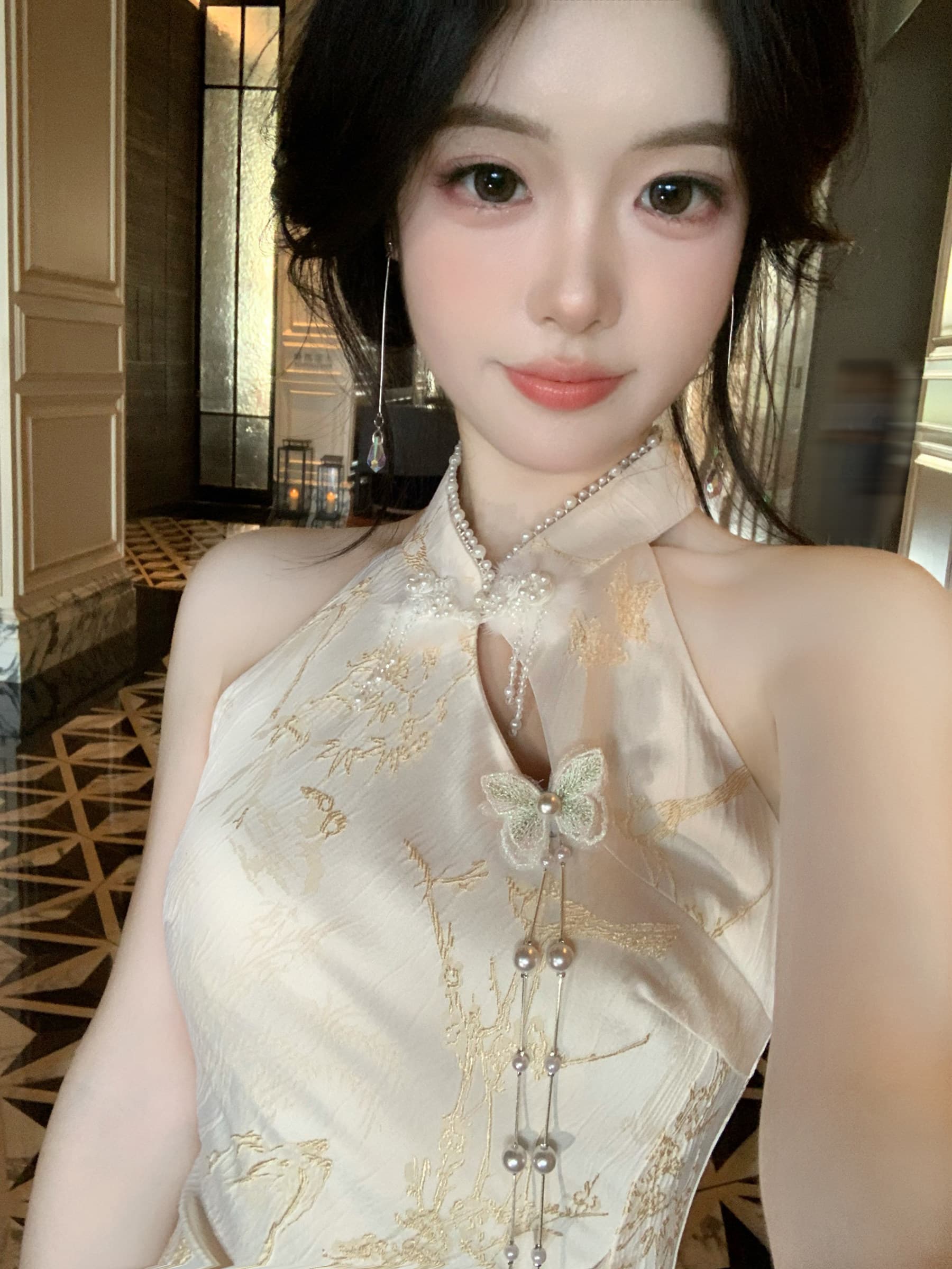 blovelan 화이트 자작 나무 숲의 방 국풍 품격 몸매 가꾸기 새로운 중식 술 패치워크 자카드 허리 수축 치파오 롱 스커트 상세 이미지 21