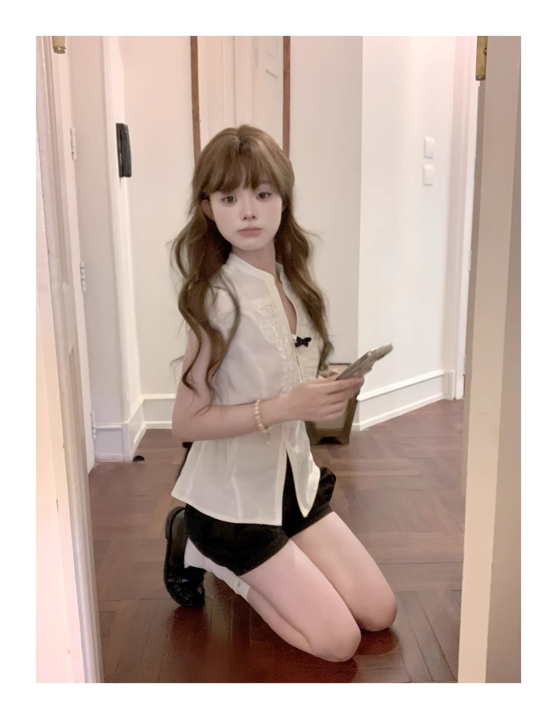 doll 오리지널 뒤집어엎다 뿔 허리 소녀 100 라이 경기 서울 통기성 차가운 센스 나비 매듭 V넥 반팔 셔츠 상세 이미지 15